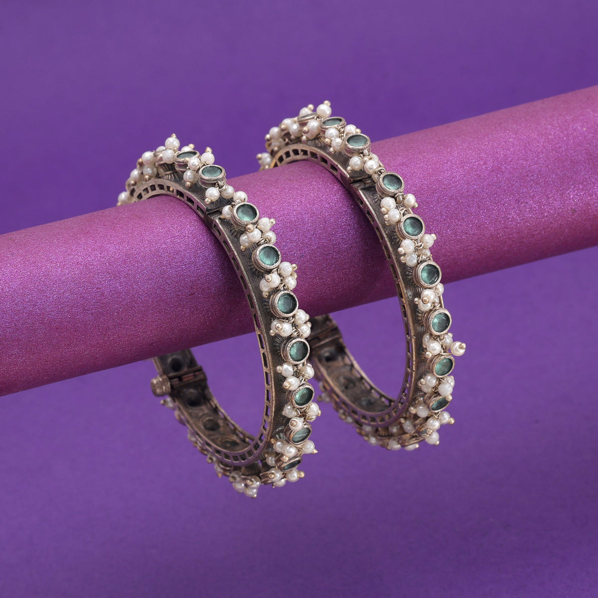 Pista Green Color Oxidised Openable Bangles With Elegant Ethnic Jewellery Style