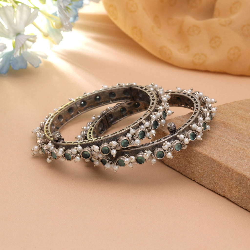 Pista Green Color Oxidised Openable Bangles With Elegant Ethnic Jewellery Style