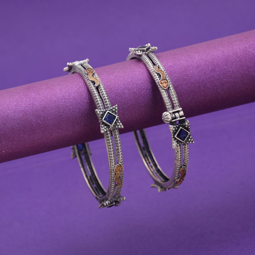 Blue Color Two Tone Oxidised Openable Bangles With Stylish Traditional Jewellery Appeal