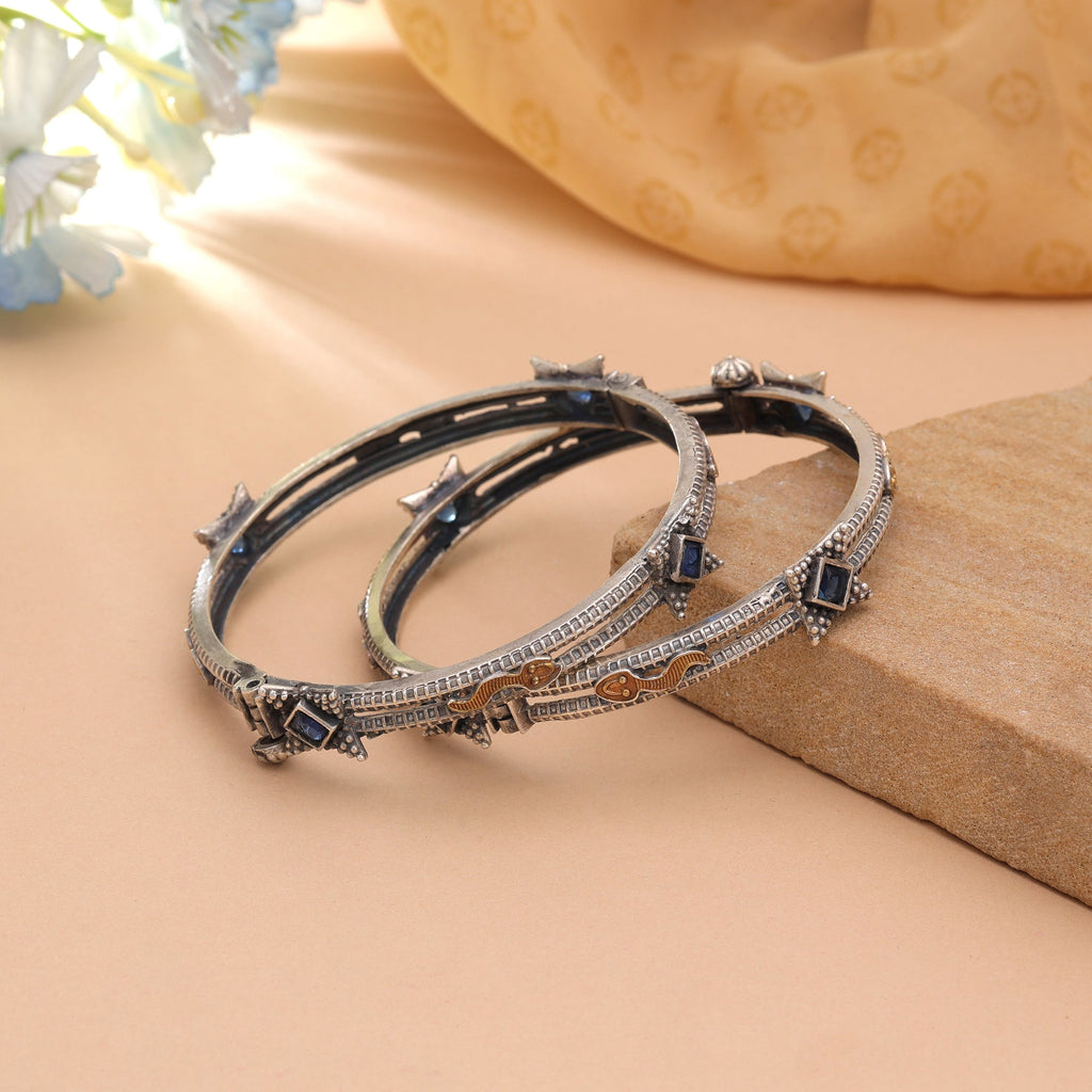 Blue Color Two Tone Oxidised Openable Bangles With Stylish Traditional Jewellery Appeal
