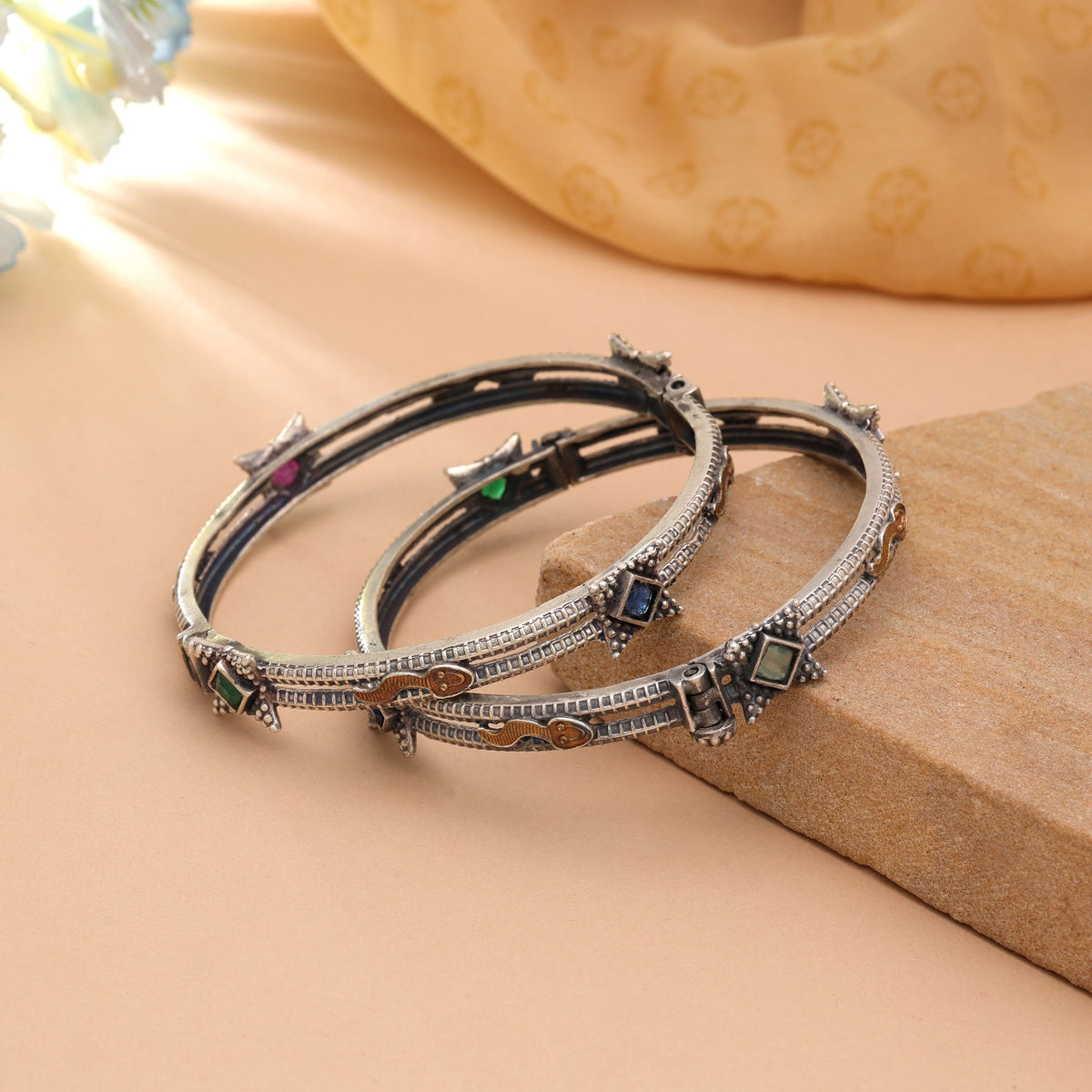 Multi Color Two Tone Oxidised Openable Bangles With Beautiful Festive Style