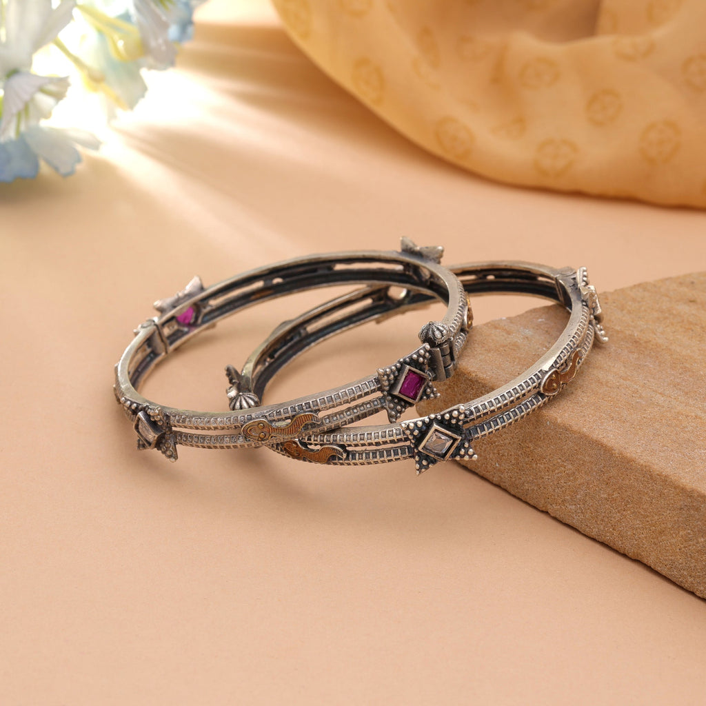 Multi Color Two Tone Oxidised Openable Bangles With Graceful Traditional Appeal
