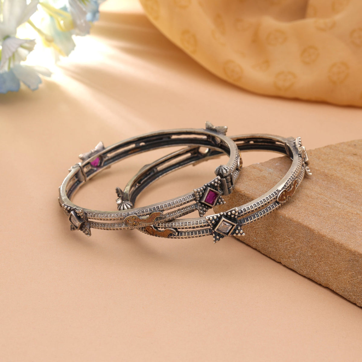 Multi Color Two Tone Oxidised Openable Bangles With Graceful Traditional Appeal