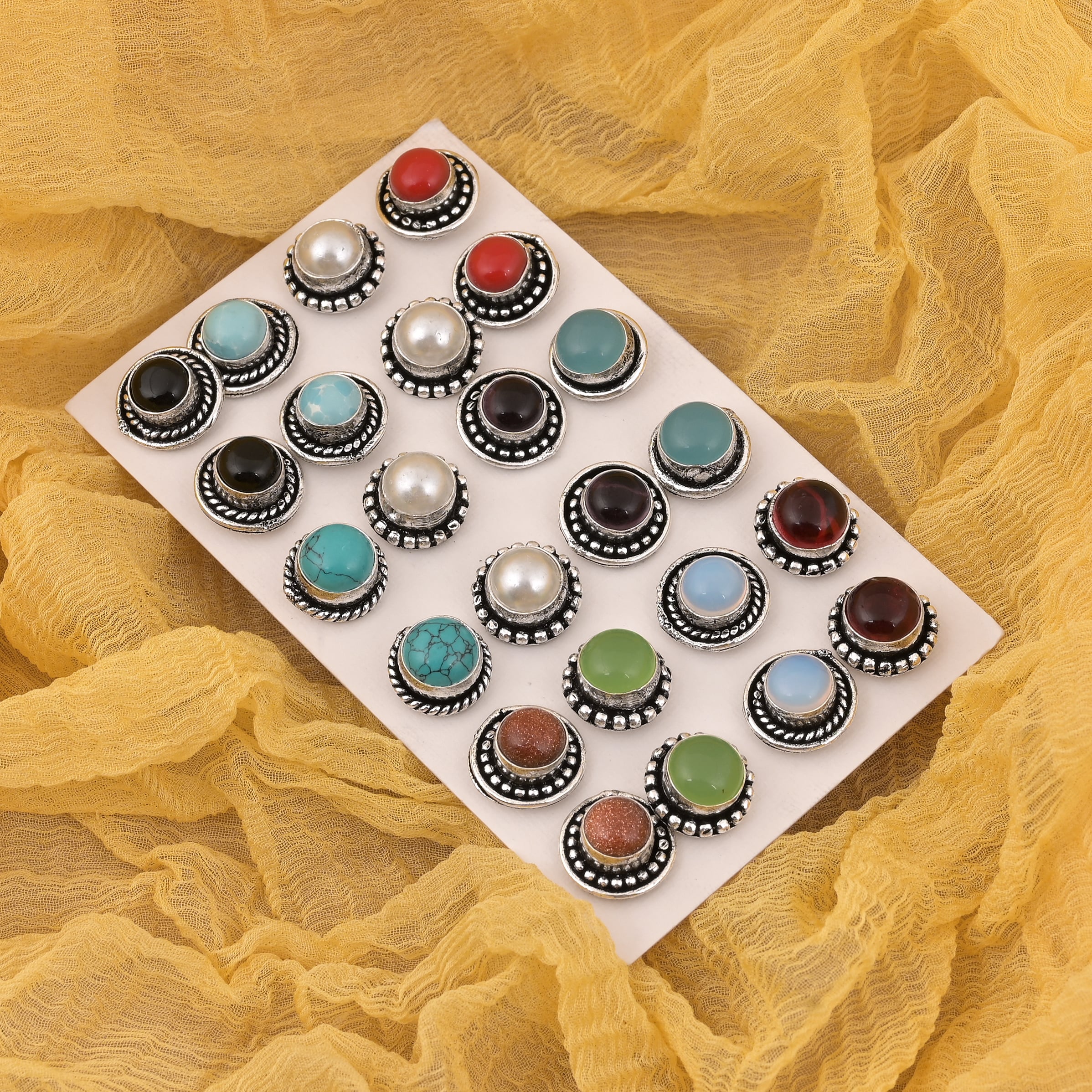 Assorted Color Oxidised Stud Earrings Combo Of 12 For Daily Styling