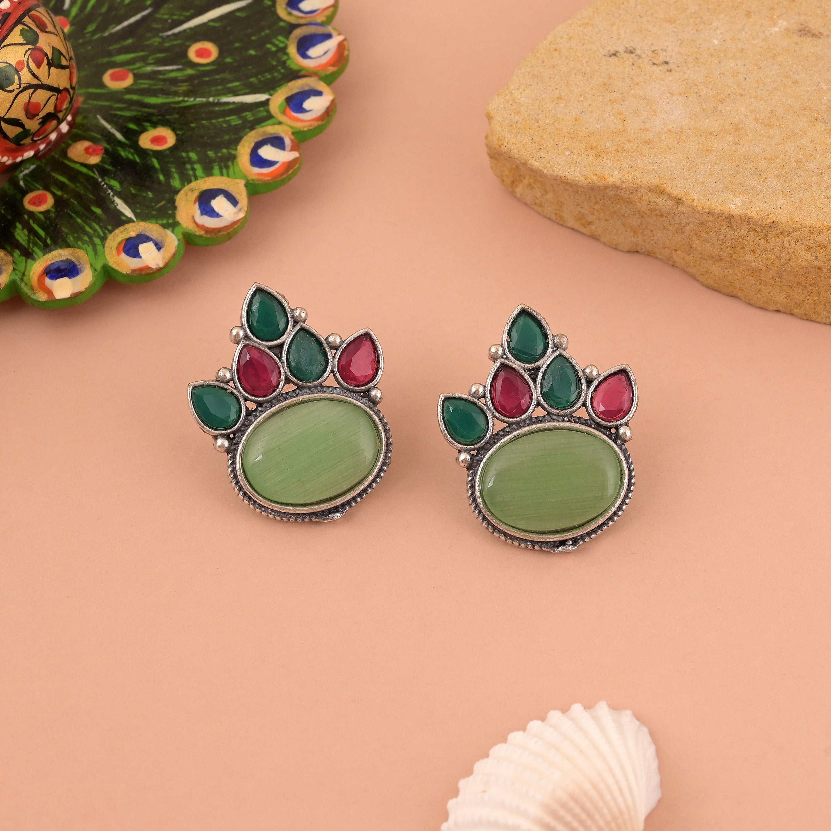 Vibrant Multi Color Oxidised Earrings Featuring Traditional Artistic Detailing