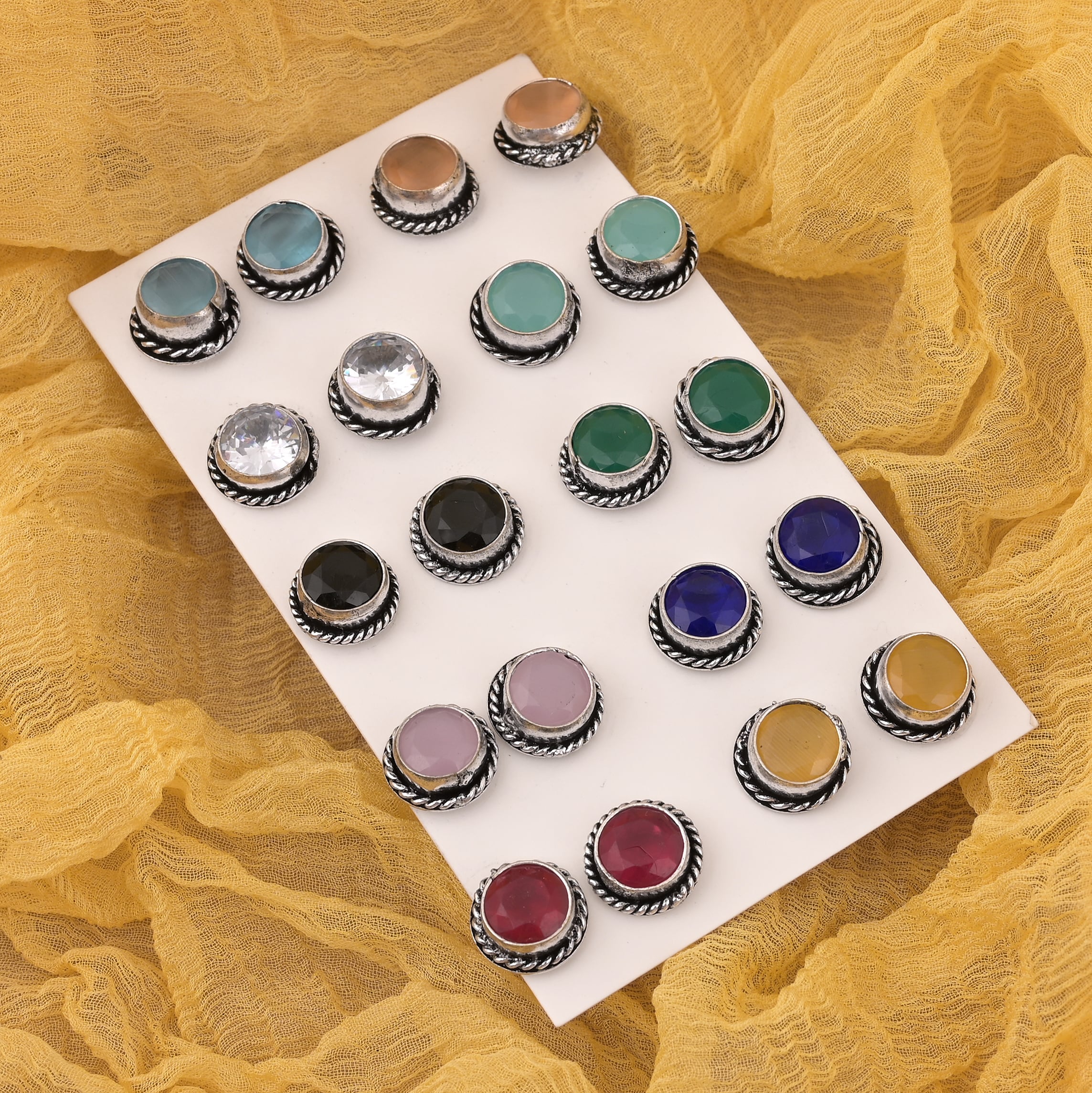 Value Pack Assorted Color Oxidised Stud Earrings Combo With 10 Unique Pairs