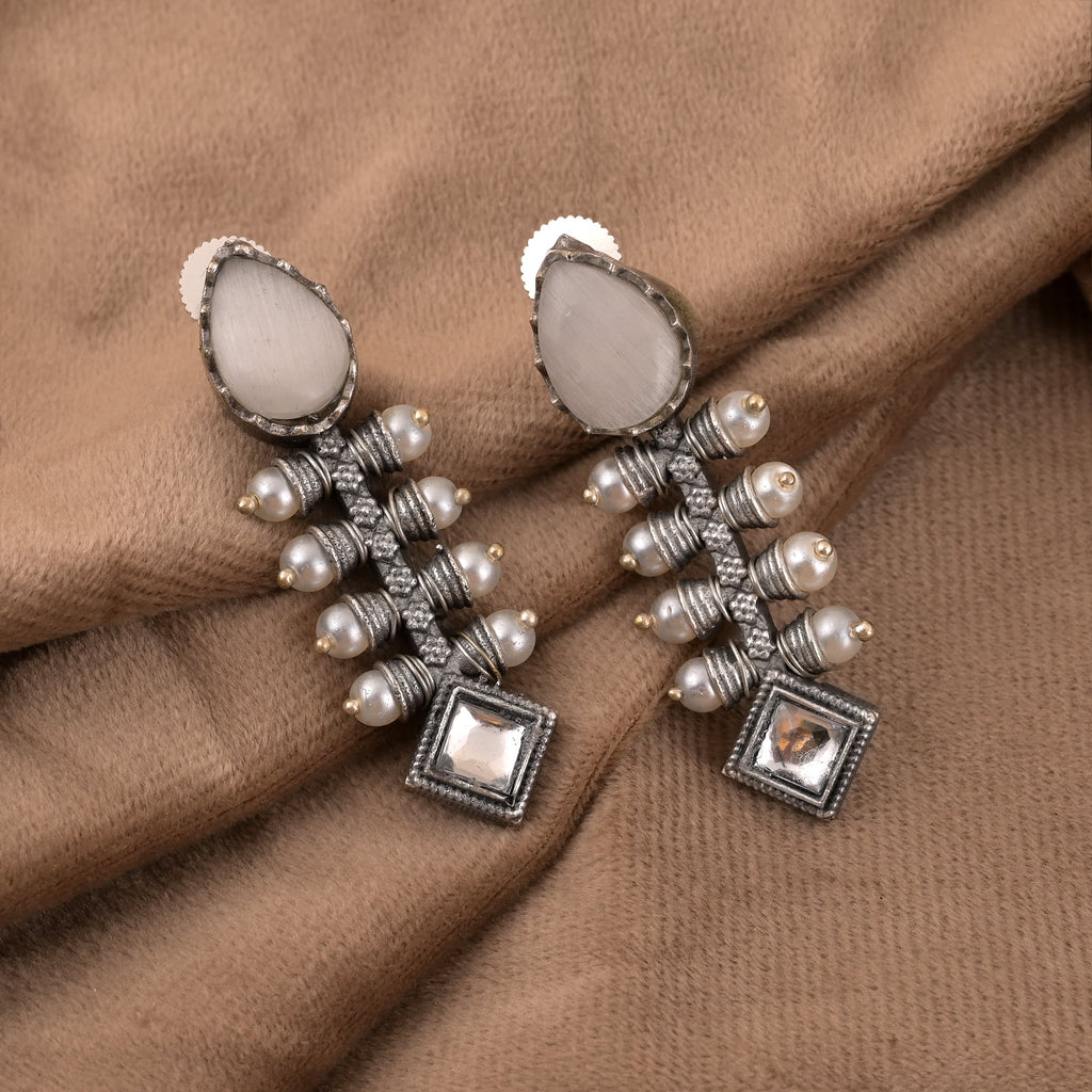 Modern White Color Oxidised Earrings With Classic Antique Style Detailing