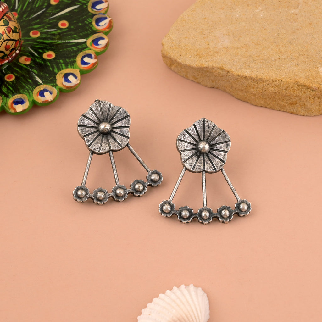 Traditional Silver Color Oxidised Earrings With Tribal And Cultural Charm