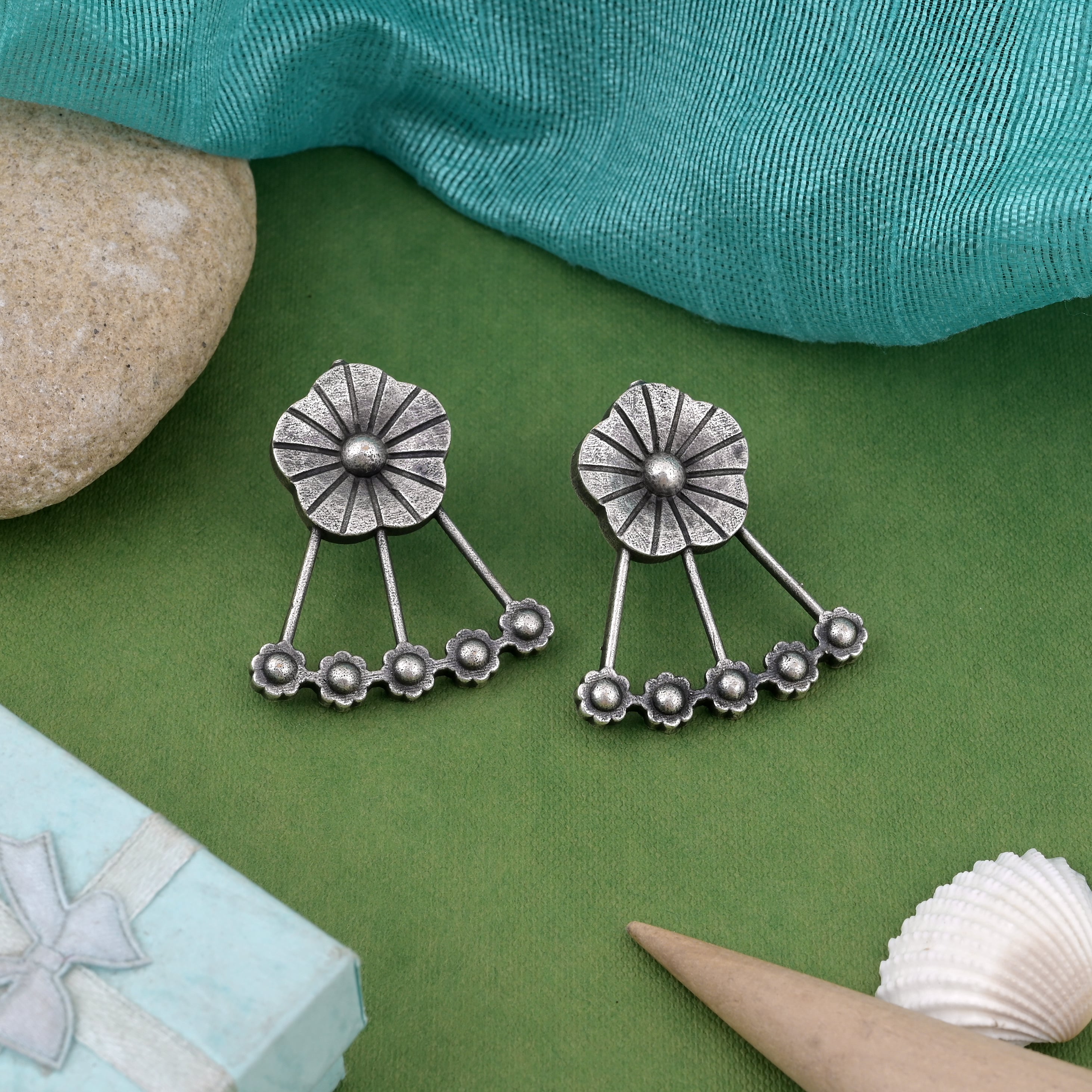Traditional Silver Color Oxidised Earrings With Tribal And Cultural Charm
