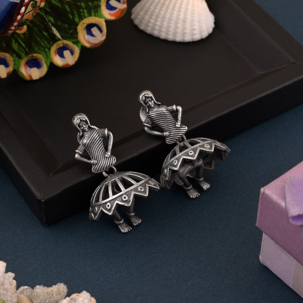 Shimmering Silver Color Oxidised Earrings With Classic And Modern Blend