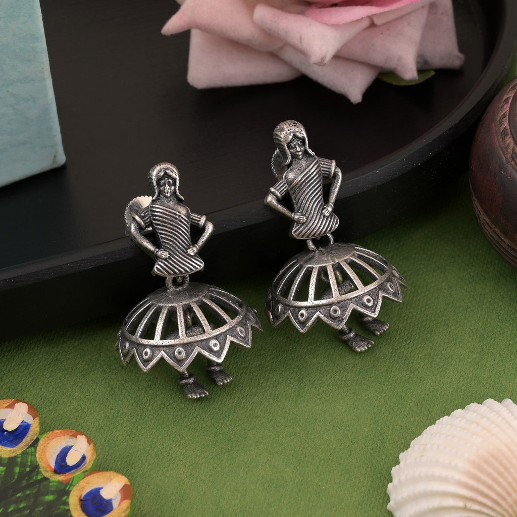 Shimmering Silver Color Oxidised Earrings With Classic And Modern Blend