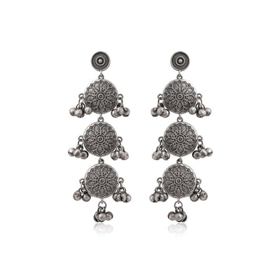 Oxidised Earrings In Silver Color With Intricate Embossed Artwork