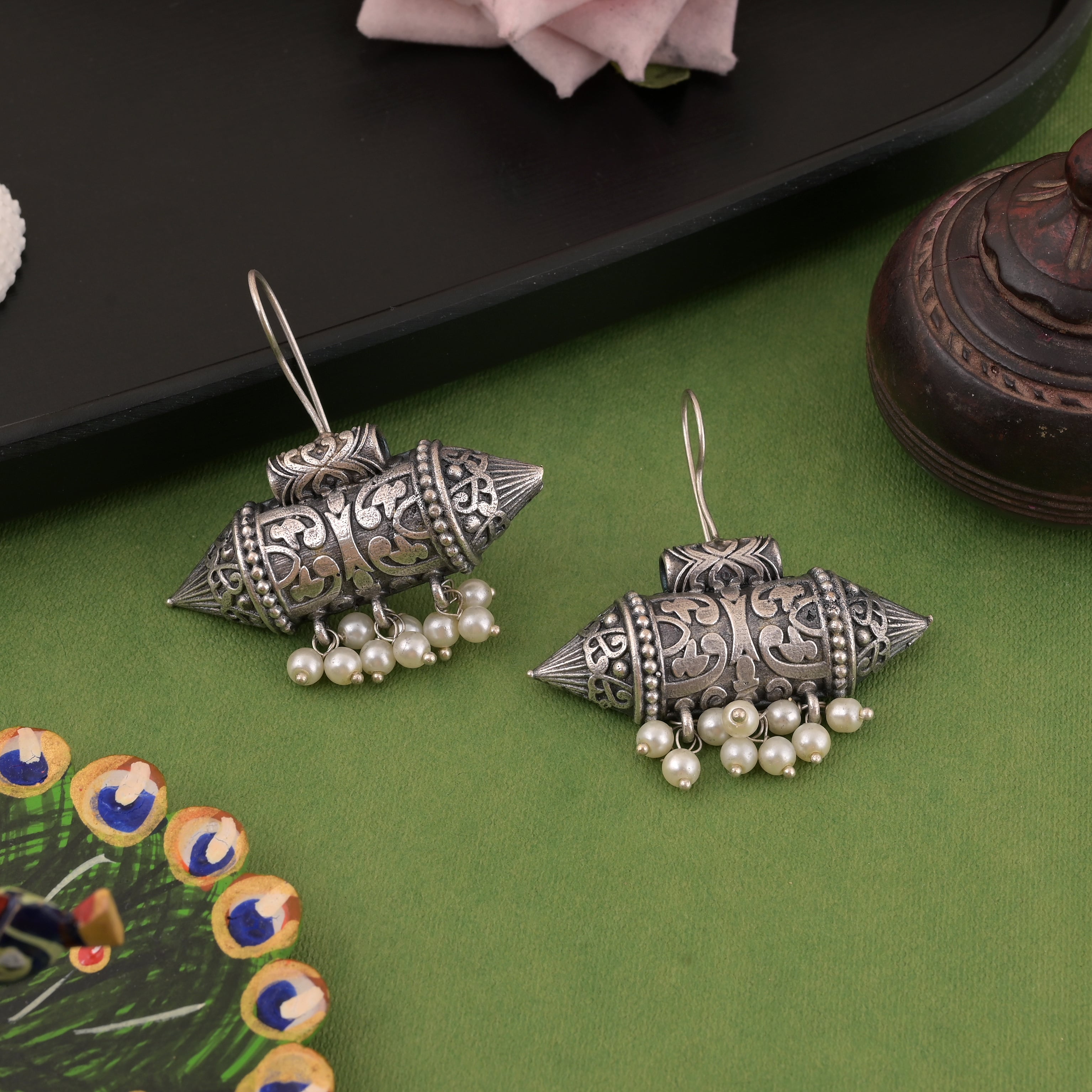 Silver Color Oxidised Earrings With Traditional Design And Everyday Appeal