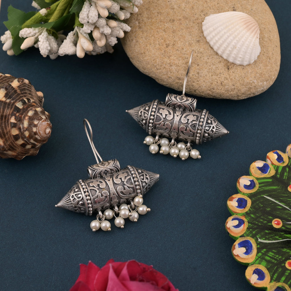 Silver Color Oxidised Earrings With Traditional Design And Everyday Appeal