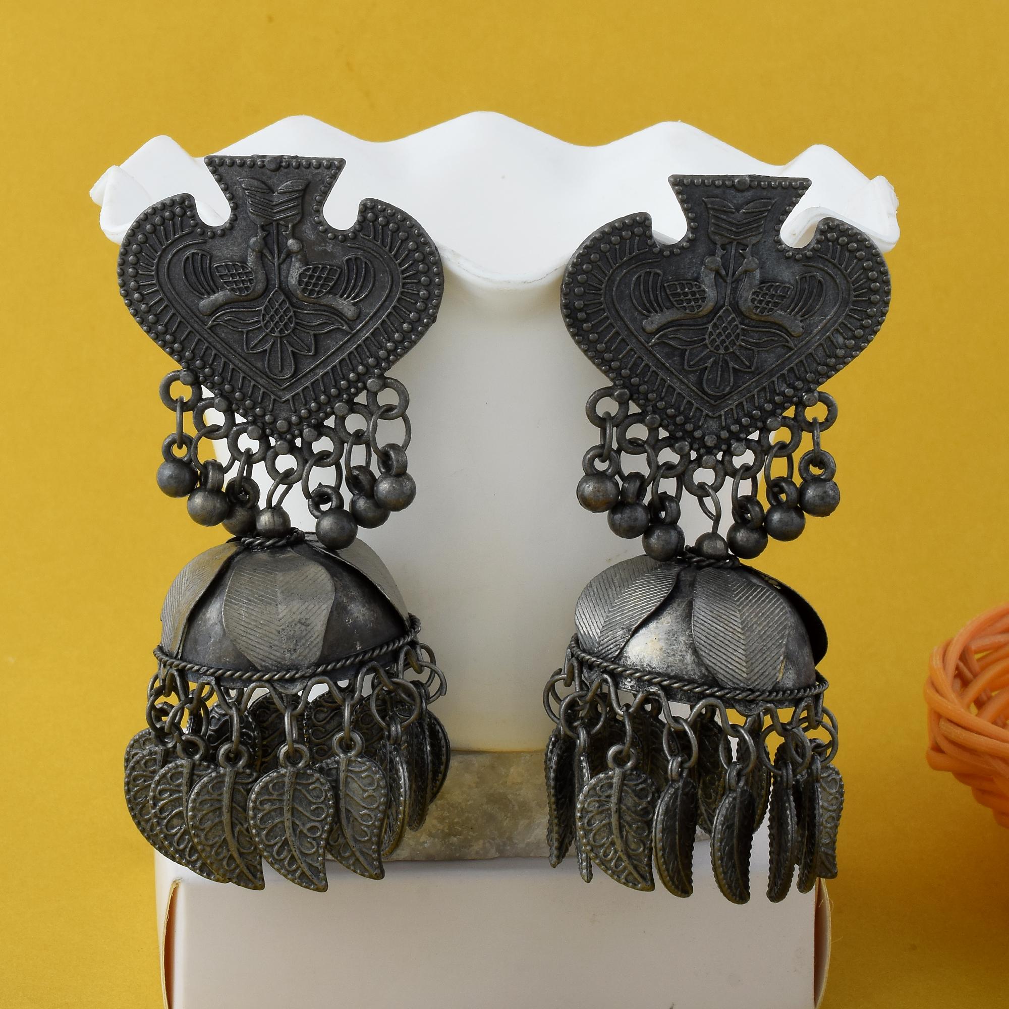 Silver Color Oxidised Earrings With Unique Design For Boho-Chic Outfits