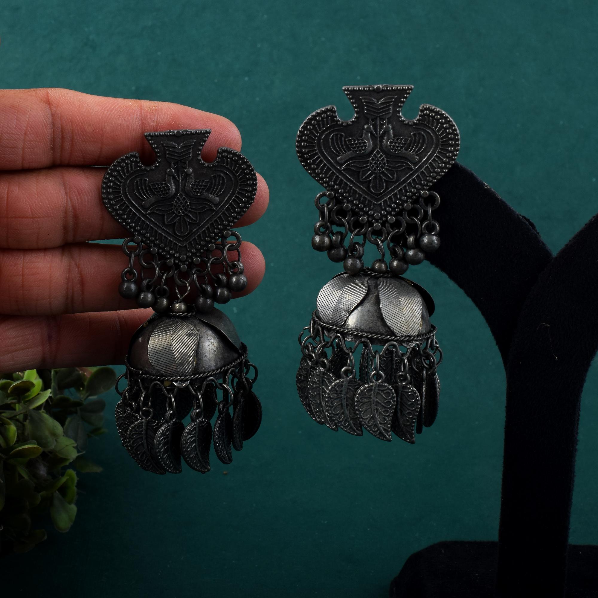Silver Color Oxidised Earrings With Unique Design For Boho-Chic Outfits