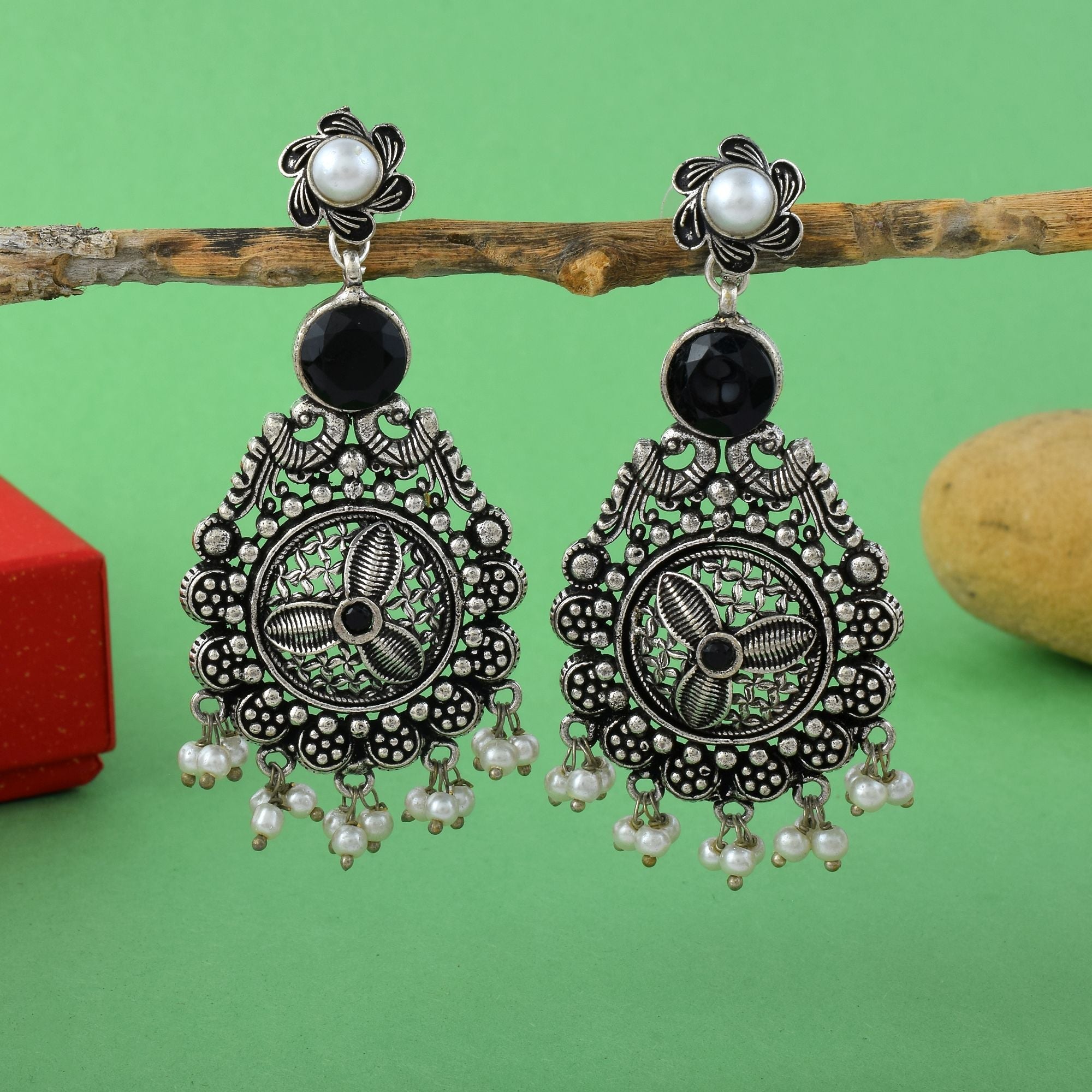 Royal Black Color Oxidised Earrings Designed For Festivals, Engagements, And Traditional Outfits