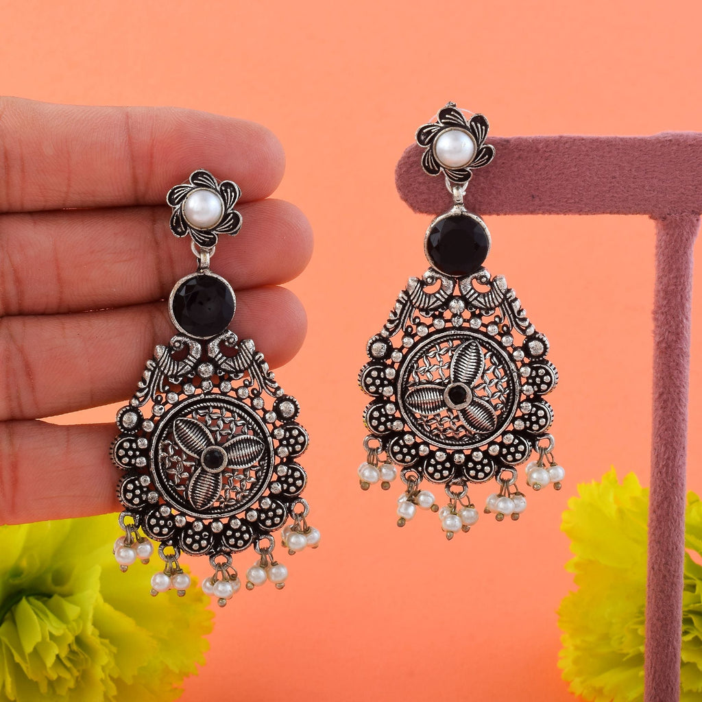 Royal Black Color Oxidised Earrings Designed For Festivals, Engagements, And Traditional Outfits