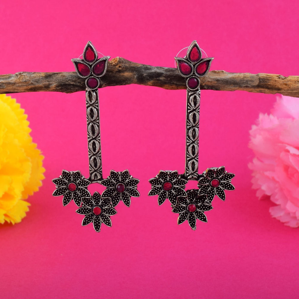 Beautiful Maroon Color Oxidised Earrings Perfect For Engagements, Festivals, And Traditional Jewelry