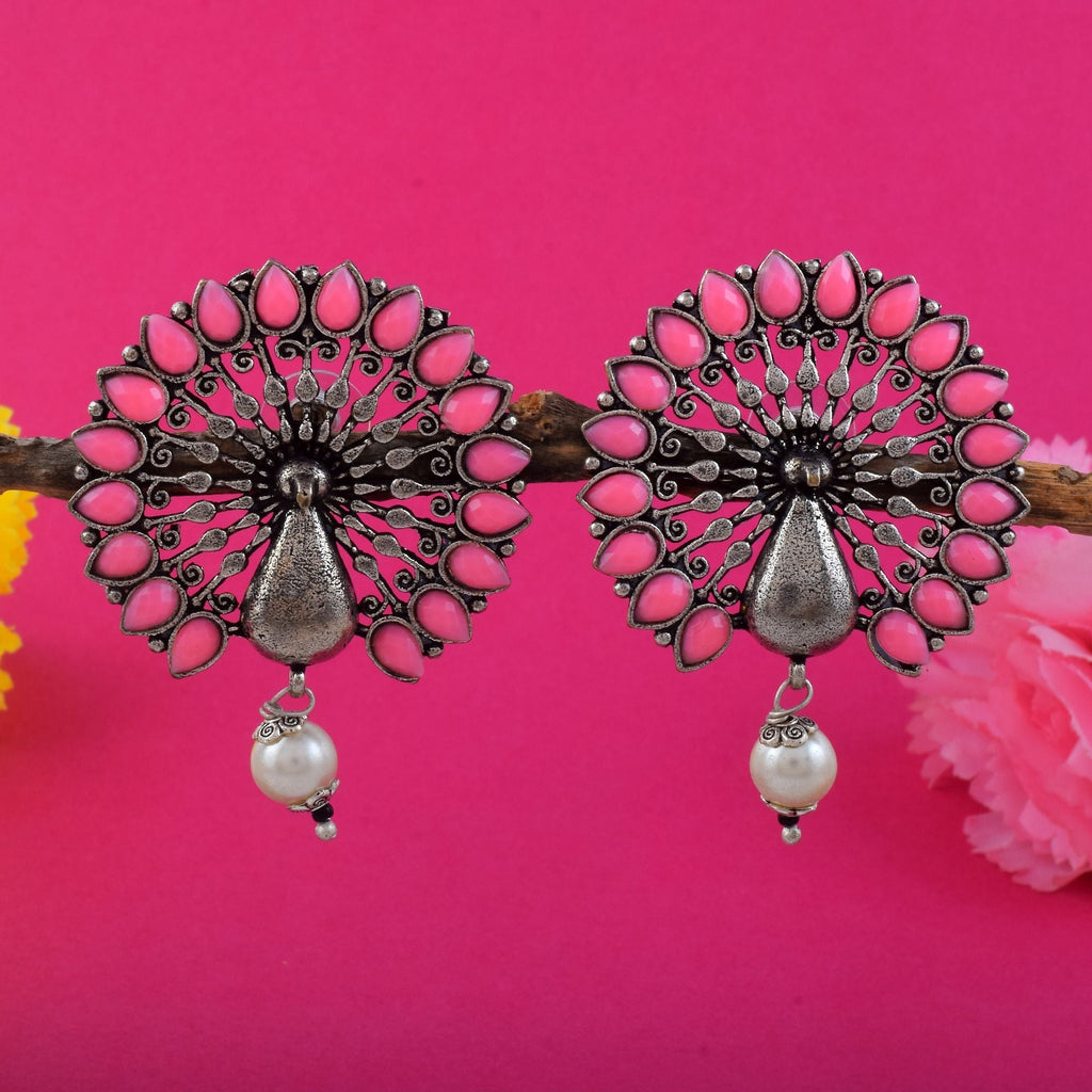 Beautiful Pink Color Oxidised Earrings Perfect For Women’S Fashion, Bridal, And Ethnic Styling