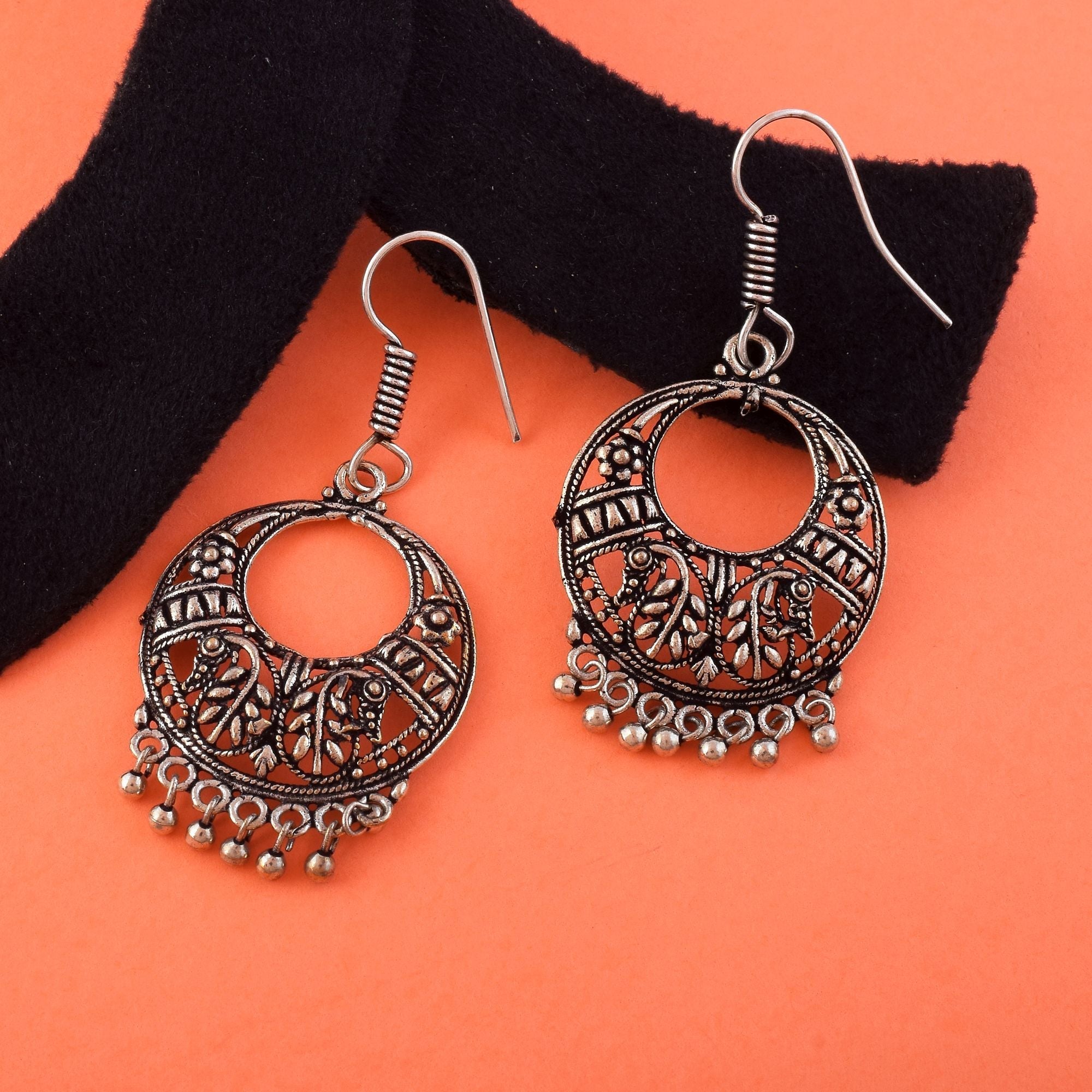 Elegant Silver Color Oxidised Earrings Designed For Wedding Jewelry, Parties, And Traditional Styling