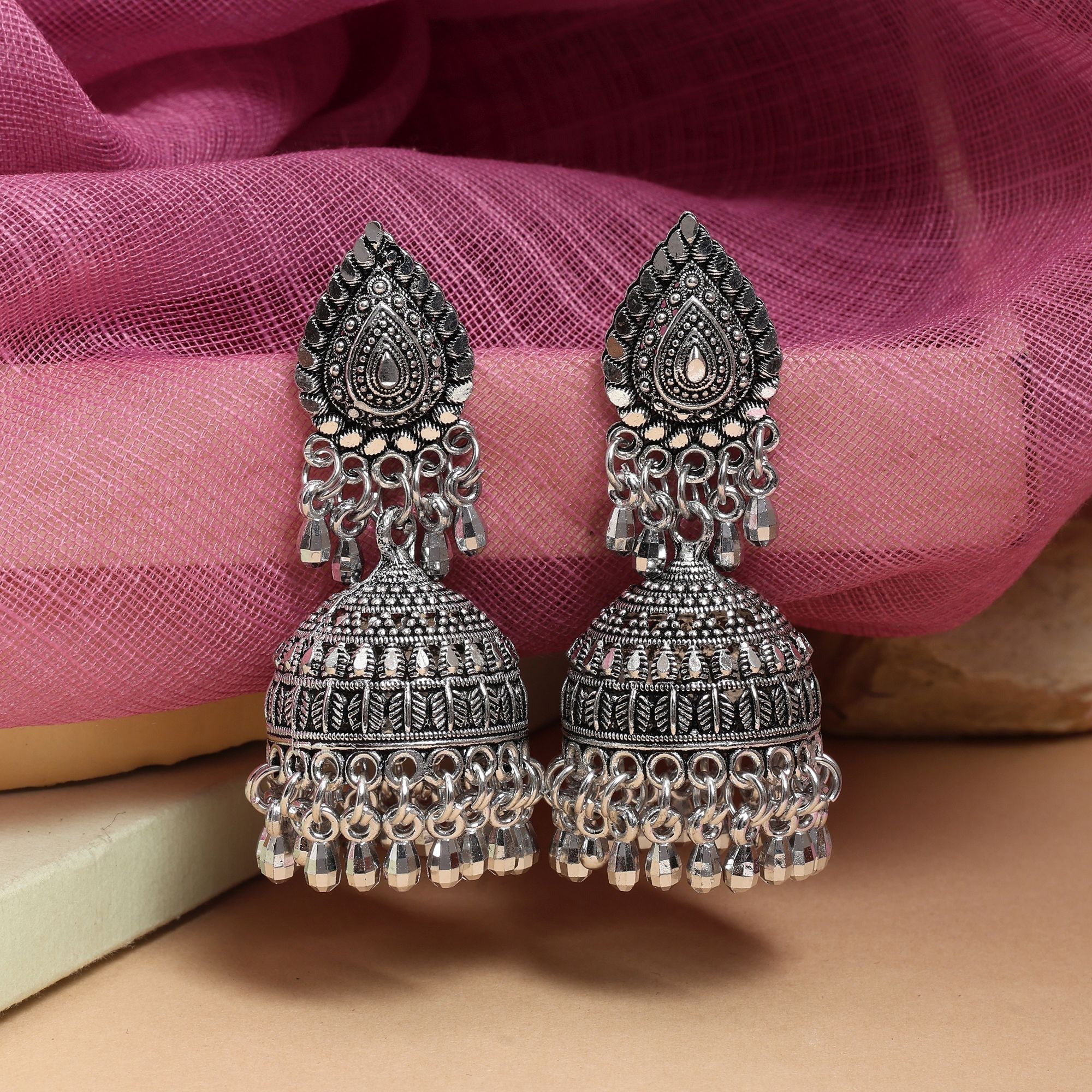 Beautiful Silver Color Oxidised Earrings Perfect For Women’S Ethnic Styling And Party Jewelry