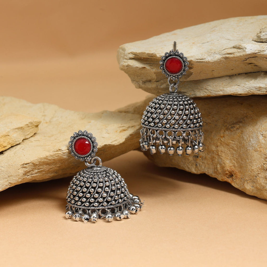 Attractive Red Color Oxidised Earrings Designed For Brides, Festivals, And Party Fashion Jewelry