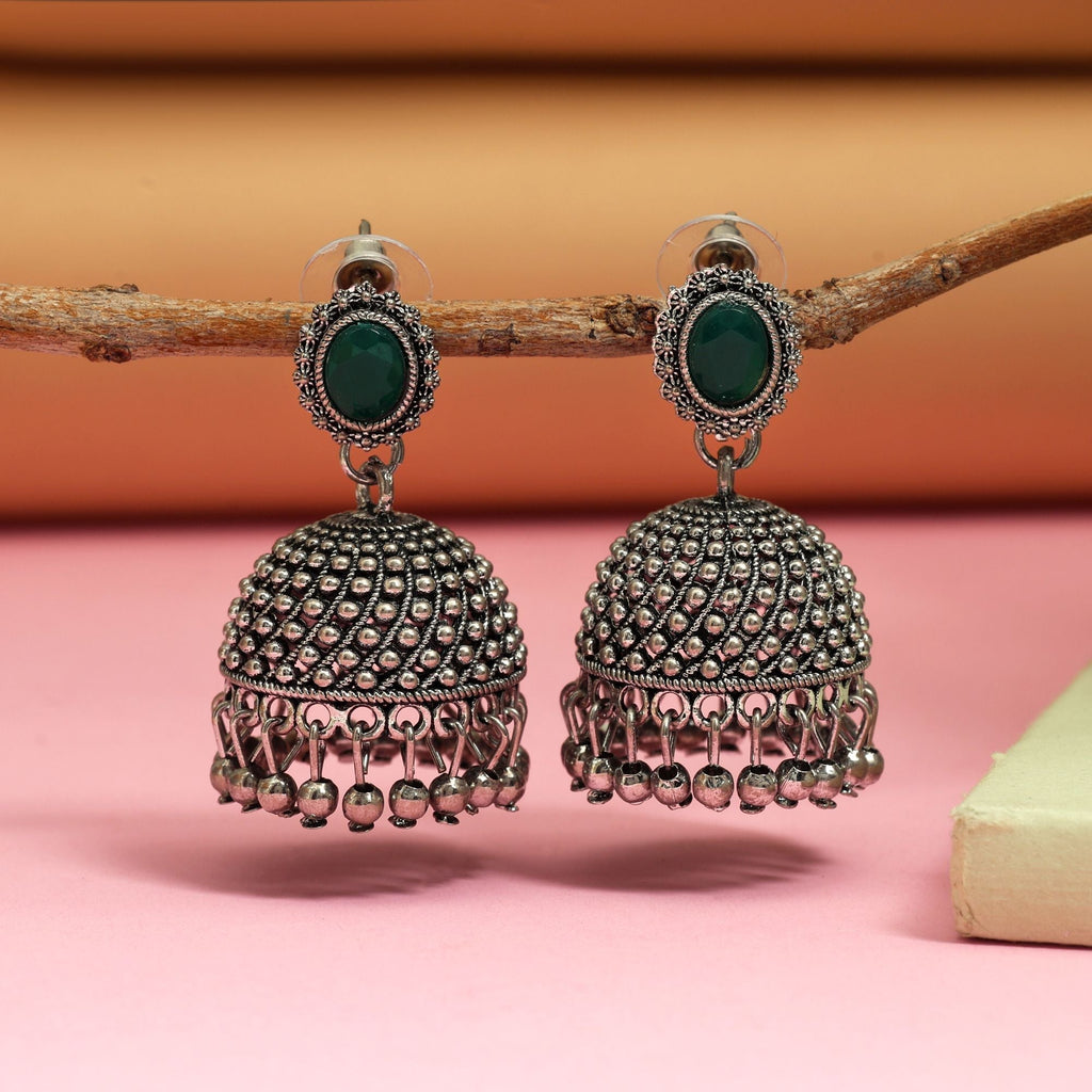 Gorgeous Green Color Oxidised Earrings Designed For Parties, Traditional Functions, And Women’S Fashion Jewelry