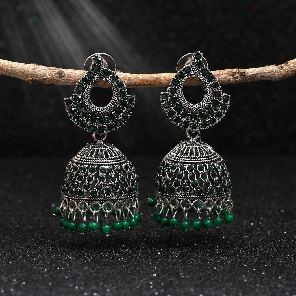 Exclusive Green Color Oxidised Earrings Crafted For Cultural Events, Parties, And Women’S Ethnic Fashion Jewelry