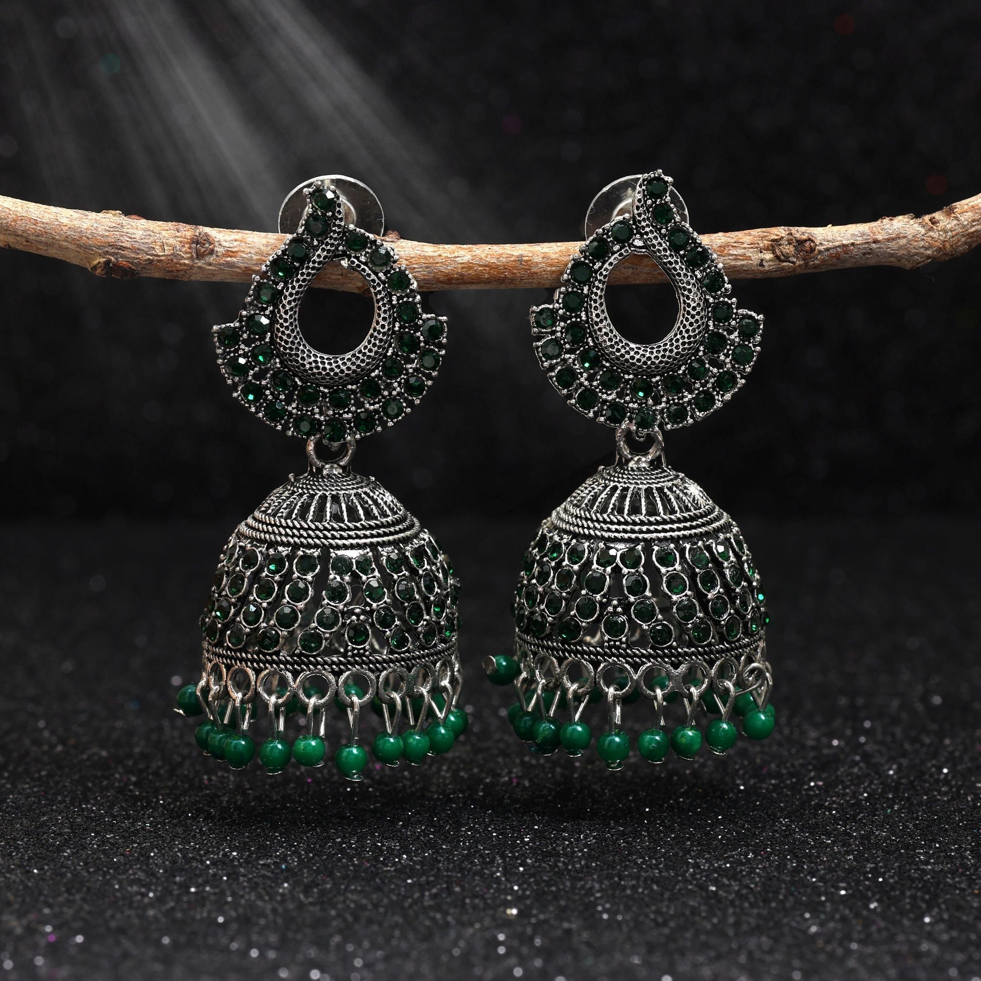 Exclusive Green Color Oxidised Earrings Crafted For Cultural Events, Parties, And Women’S Ethnic Fashion Jewelry
