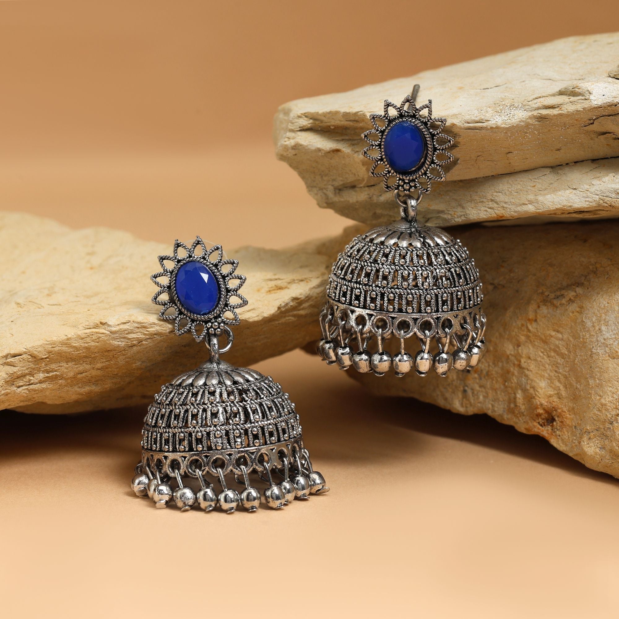 Gorgeous Blue Color Oxidised Earrings Designed For Brides, Cultural Events, And Party Jewelry Collections