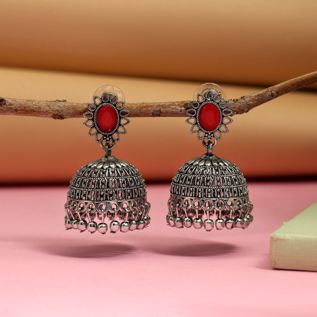 Stylish Red Color Oxidised Earrings Crafted For Bridal Fashion Jewelry And Women’S Ethnic Party Wear