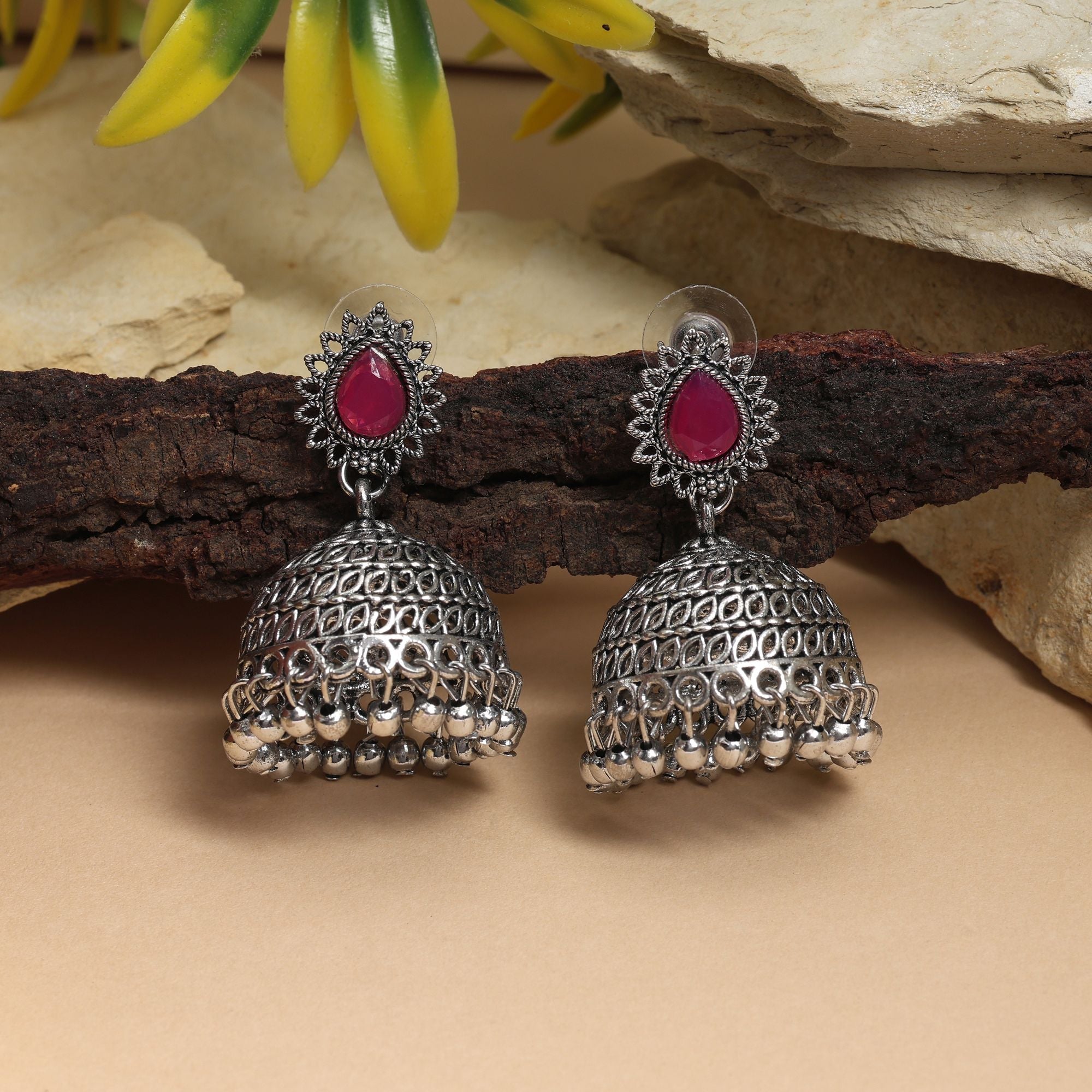 Stylish Rani Color Oxidised Earrings Designed For Festivals, Weddings, And Women’S Cultural Outfits Jewelry