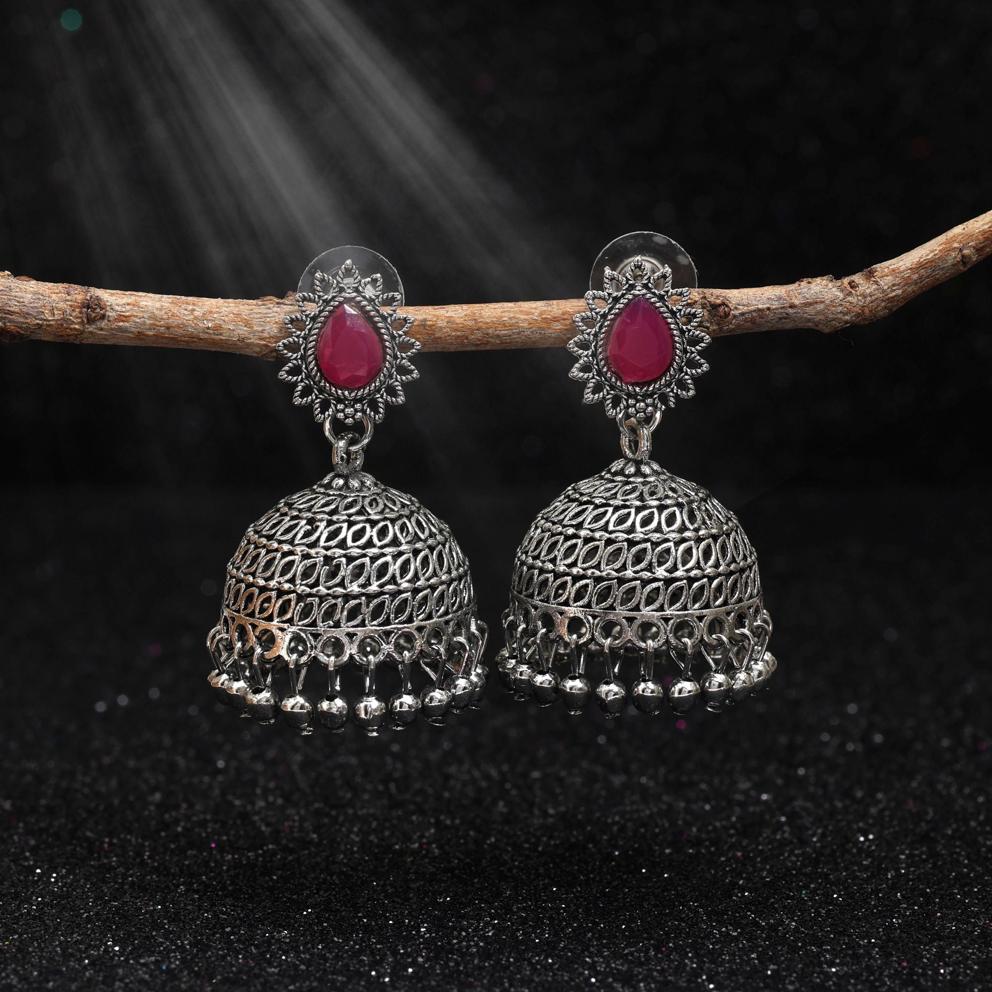 Stylish Rani Color Oxidised Earrings Designed For Festivals, Weddings, And Women’S Cultural Outfits Jewelry