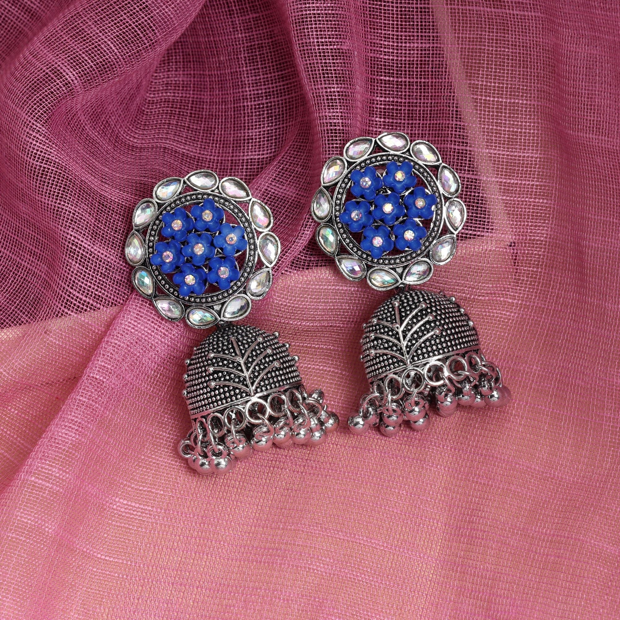 Exclusive Blue Color Oxidised Earrings Designed For Cultural Functions, Bridal Wear, And Women’S Fashion Jewelry