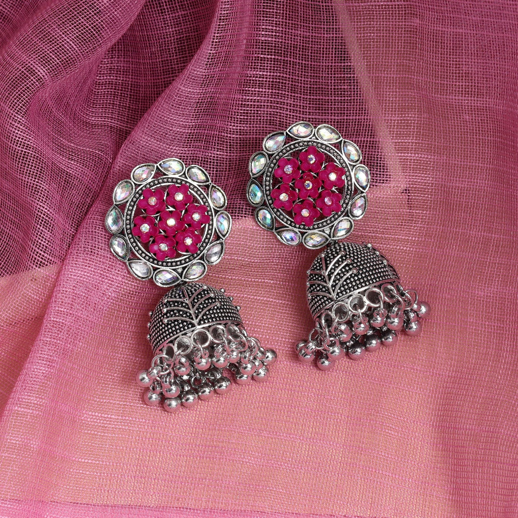 Stylish Rani Color Oxidised Earrings Perfect For Festivals, Parties, And Women’S Ethnic Jewelry Outfits