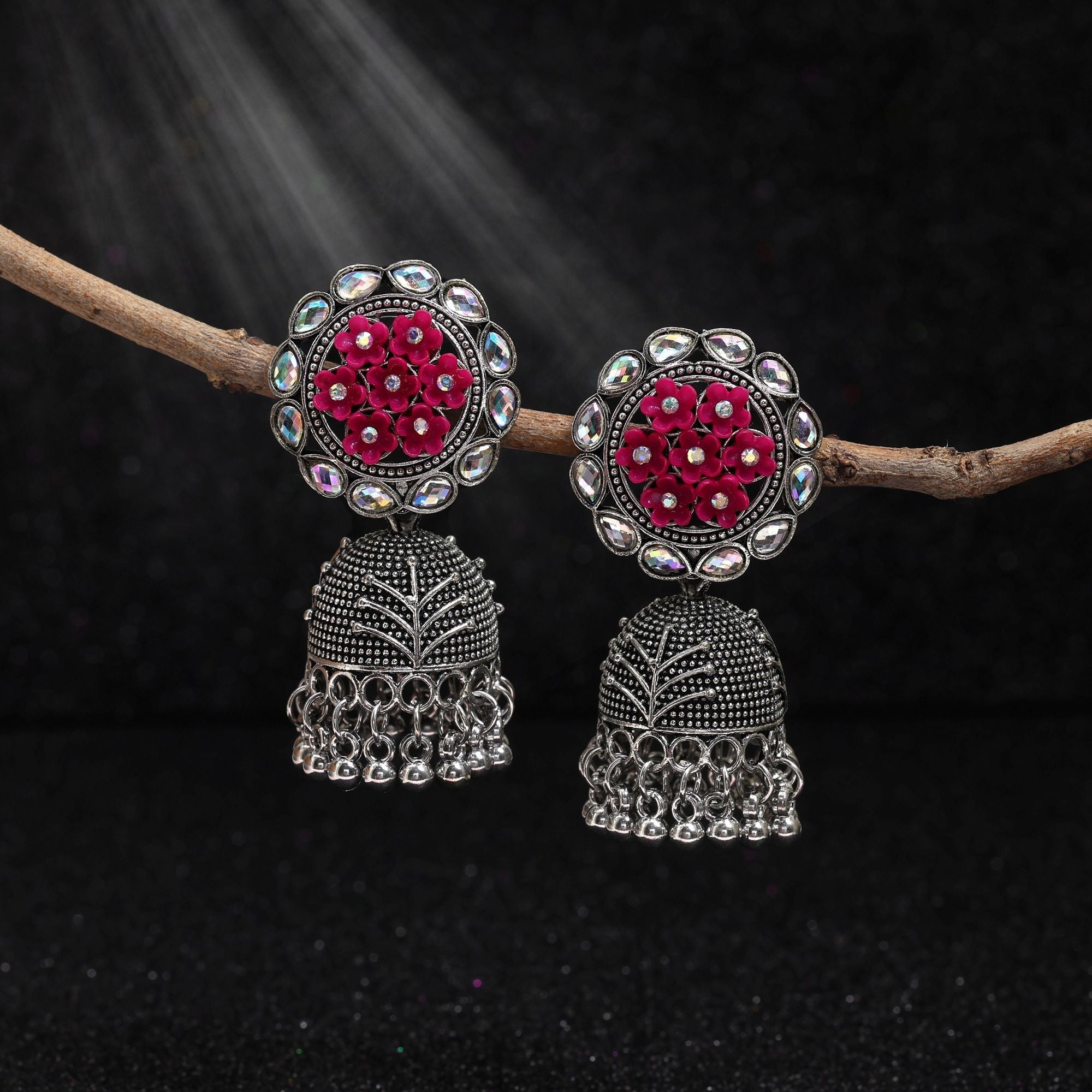 Stylish Rani Color Oxidised Earrings Perfect For Festivals, Parties, And Women’S Ethnic Jewelry Outfits