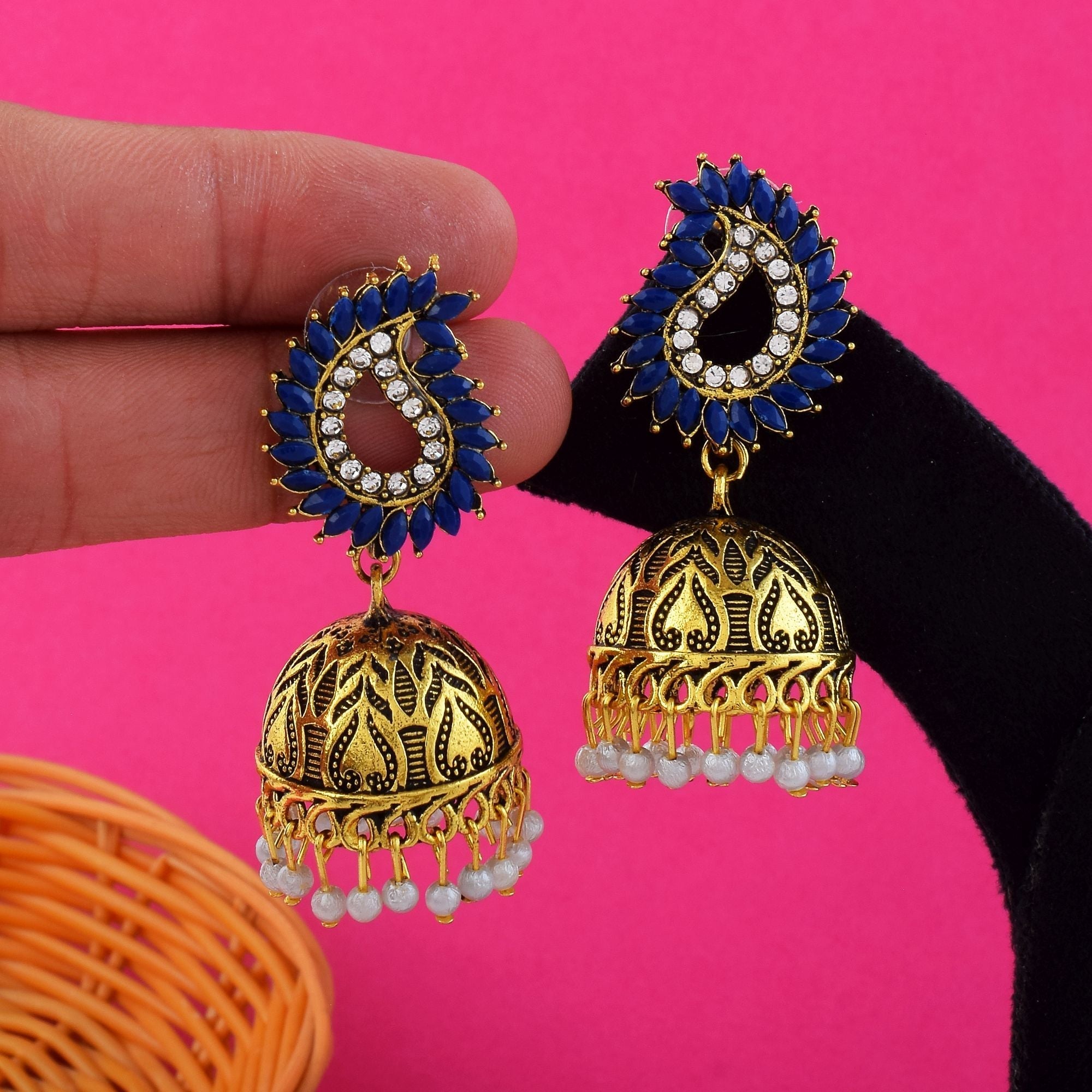 Stylish Blue Color Oxidised Earrings Crafted For Women’S Festive Wear And Traditional Indian Outfits