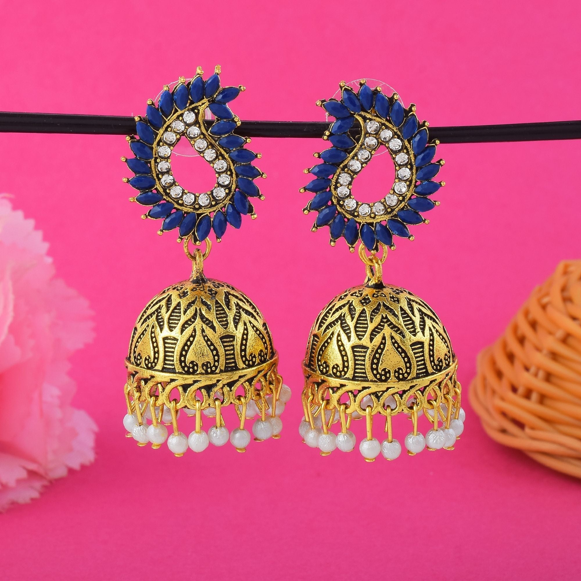 Stylish Blue Color Oxidised Earrings Crafted For Women’S Festive Wear And Traditional Indian Outfits