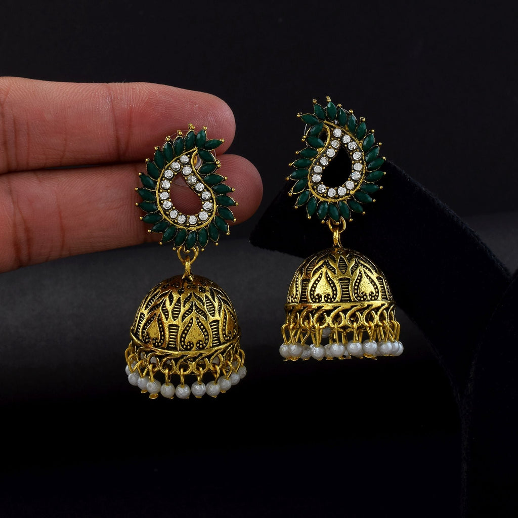 Beautiful Green Color Oxidised Earrings Designed For Ethnic Styling, Weddings, And Party Occasions