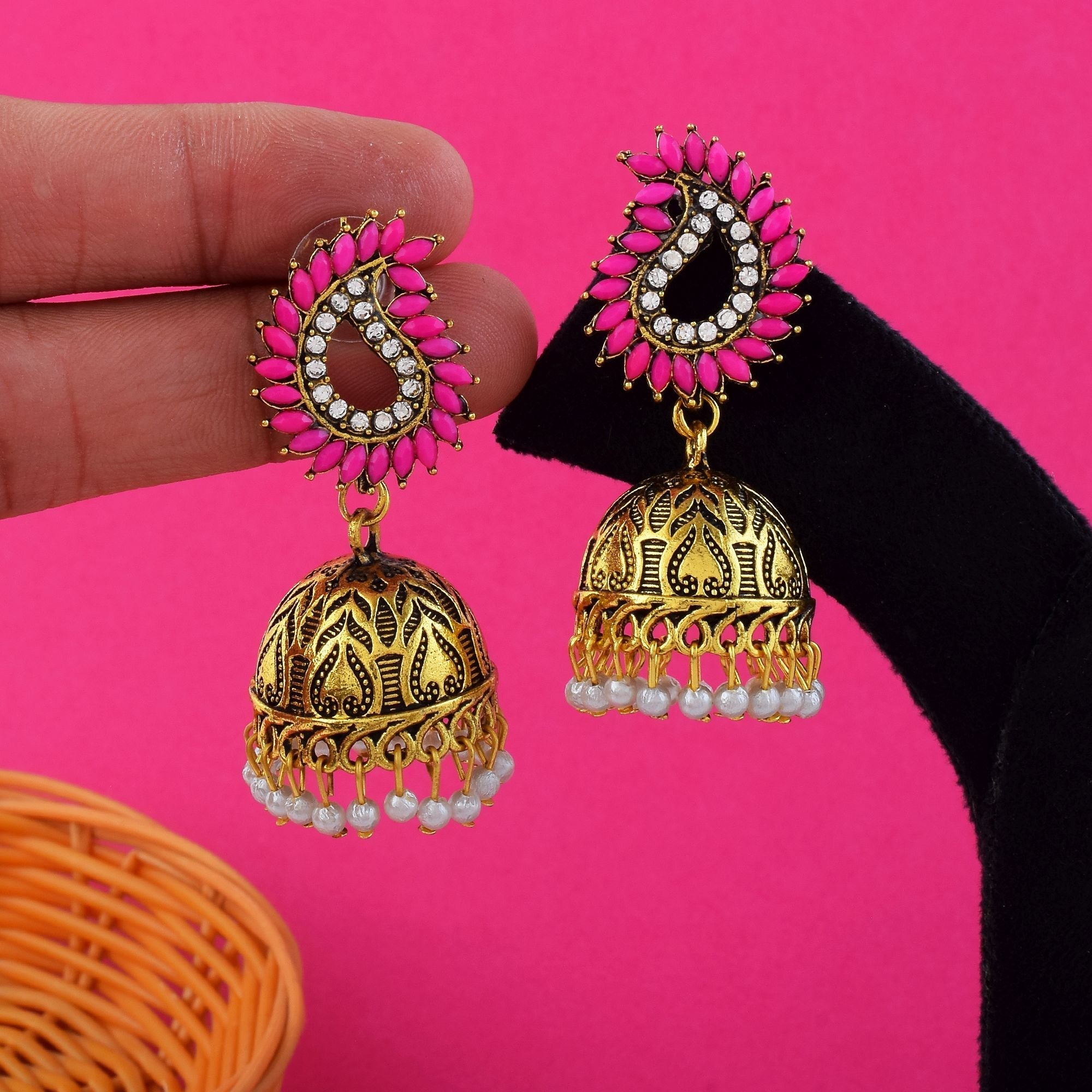 Gorgeous Rani Color Oxidised Earrings Crafted For Parties, Ethnic Wear, And Wedding Celebrations