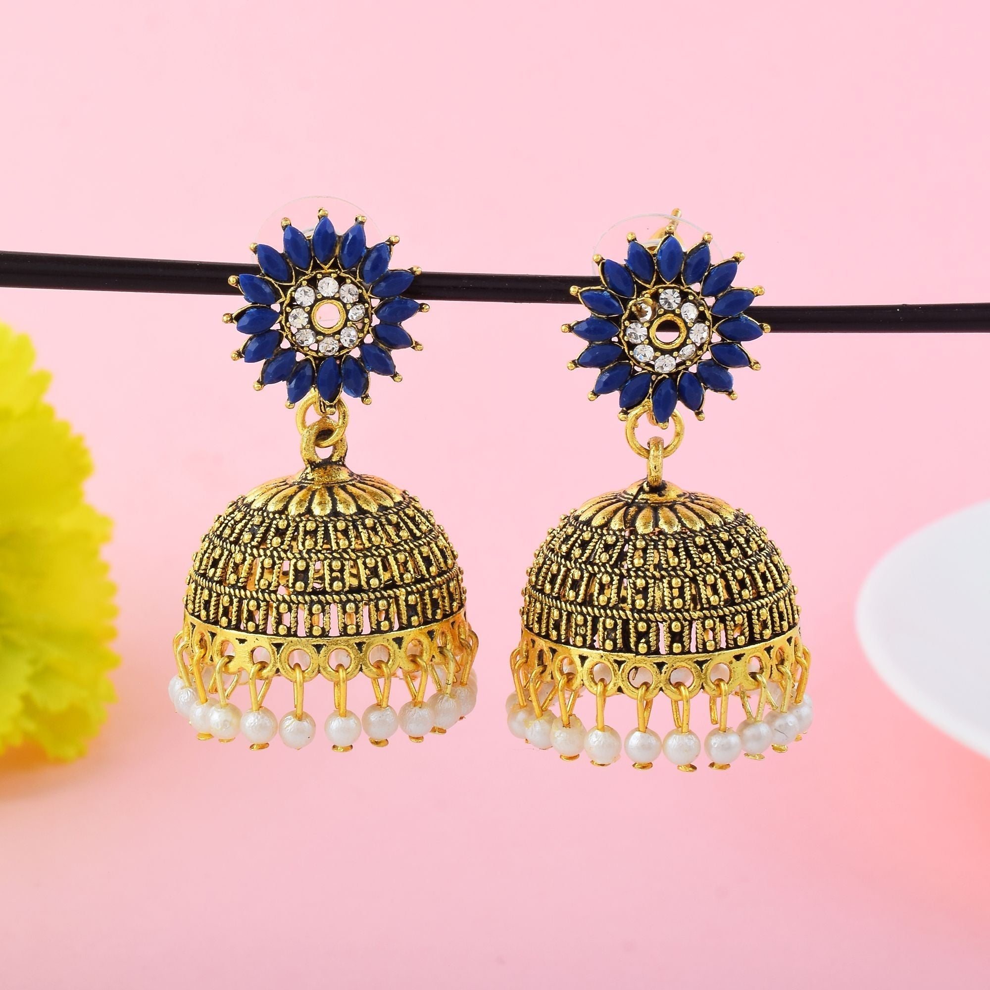 Attractive Blue Color Oxidised Earrings Crafted With Handmade Artistic Work For Parties And Weddings