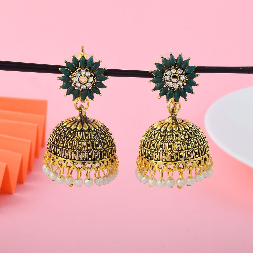 Stylish Green Color Oxidised Earrings Designed For Bridal Fashion, Parties, And Cultural Styling Needs