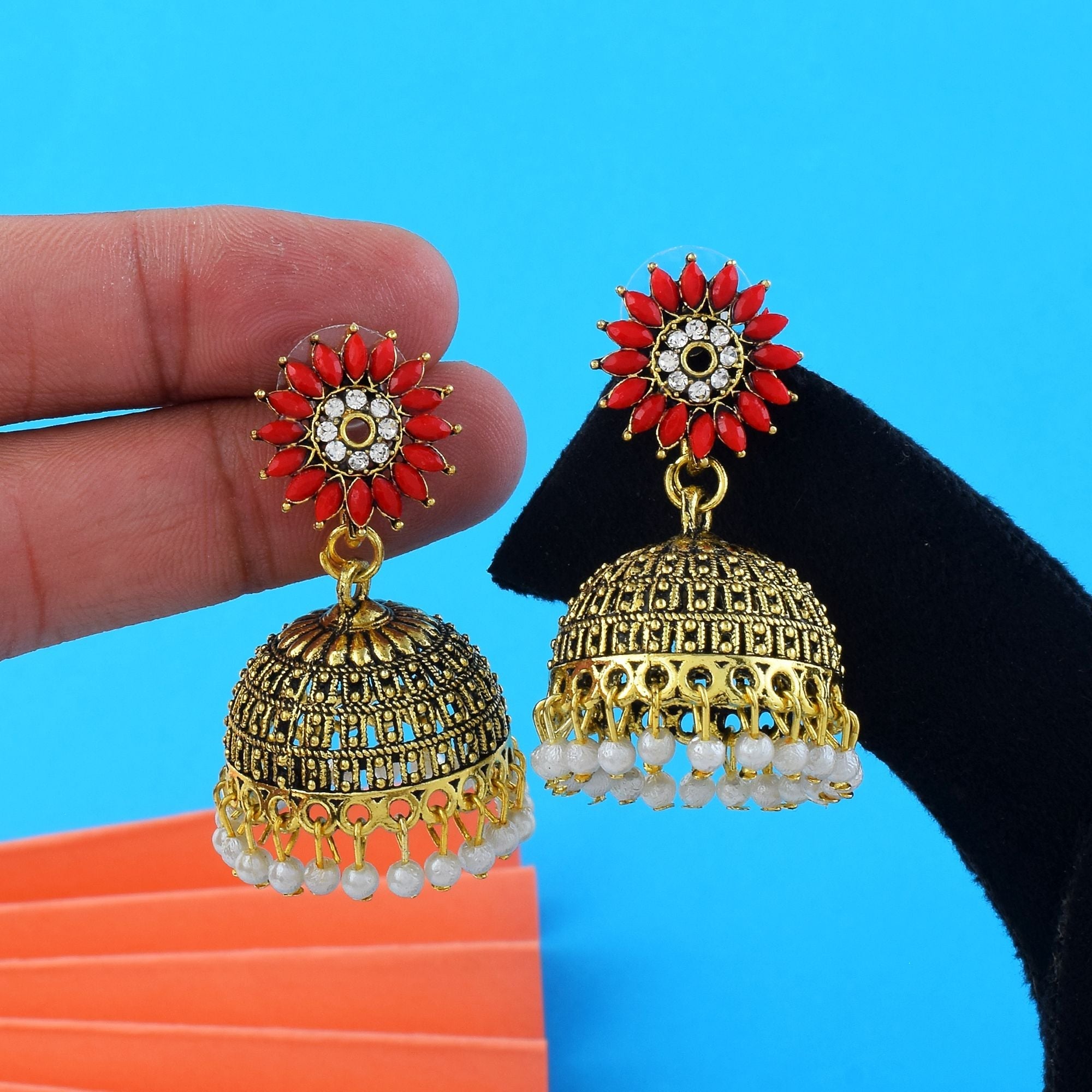 Elegant Red Color Oxidised Earrings Perfect For Bridal Styling, Parties, And Wedding Celebrations