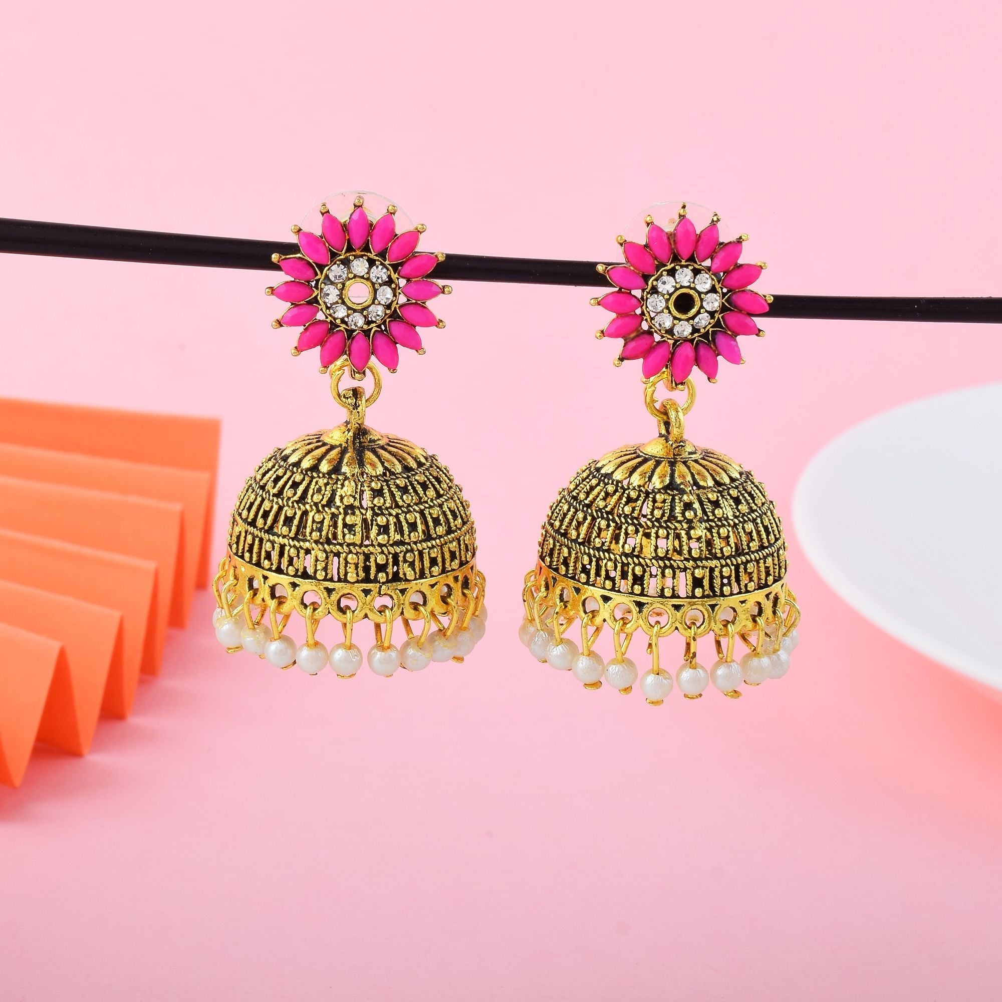 Beautiful Rani Color Oxidised Earrings Perfect For Women’S Ethnic Fashion Jewelry And Wedding Outfits