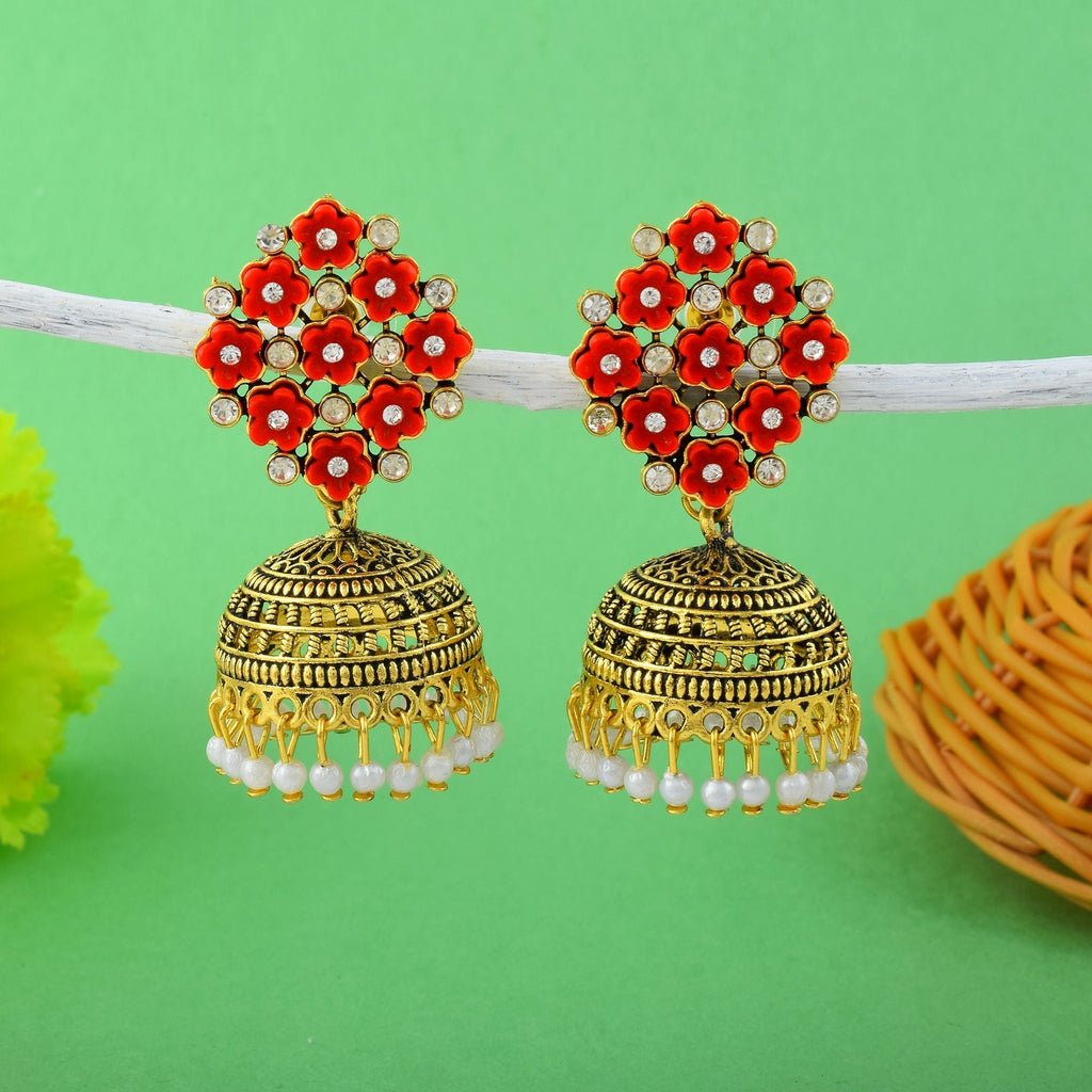 Elegant Red Color Oxidised Earrings Crafted For Brides, Parties, And Indian Wedding Celebrations