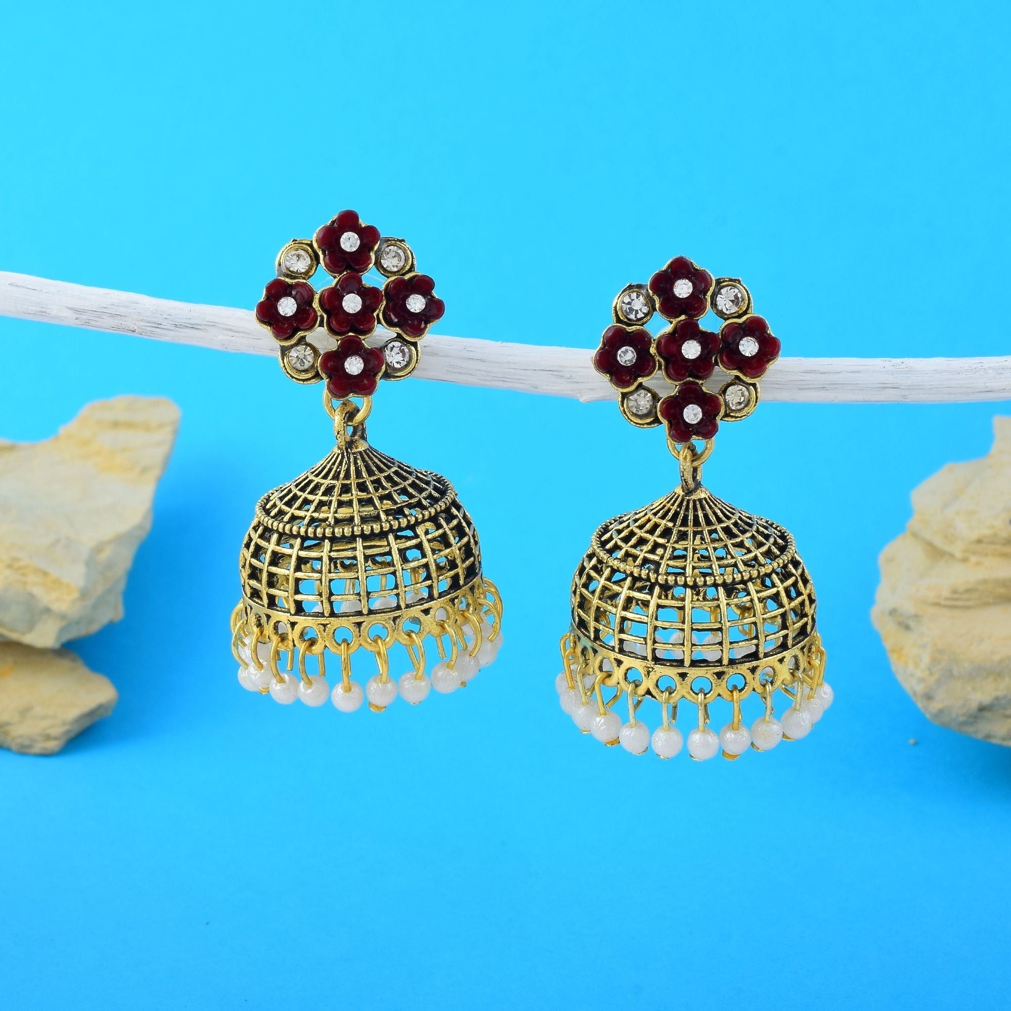 Gorgeous Maroon Color Oxidised Earrings Designed For Women’S Cultural Functions, Parties, And Weddings