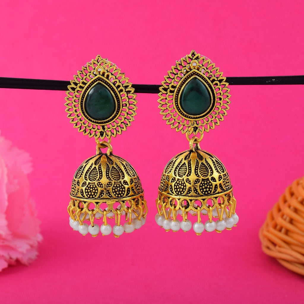 Stylish Green Color Oxidised Earrings Designed With Handmade Artistic Work For Women’S Wedding Jewelry