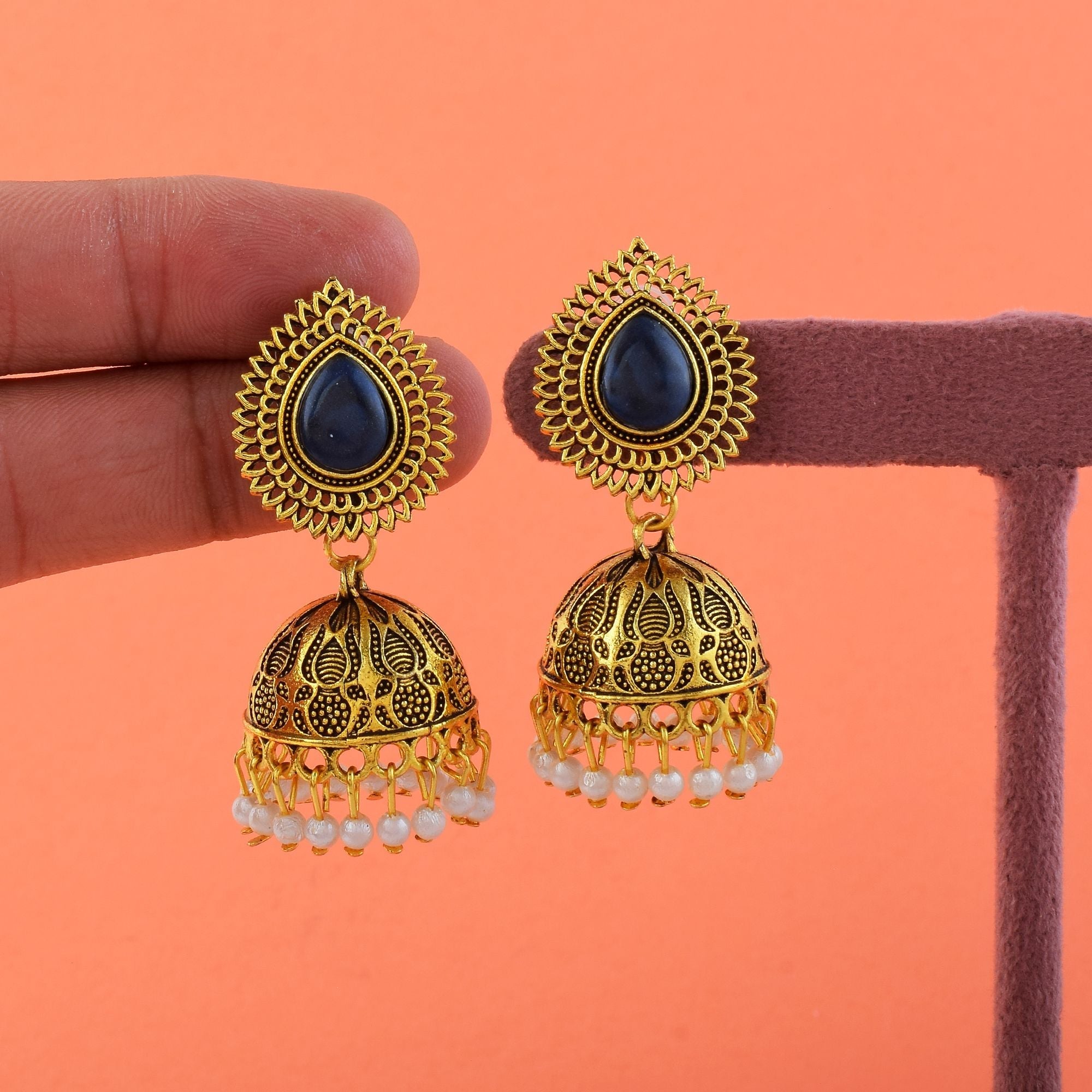 Stylish Navy Blue Color Oxidised Earrings Perfect For Bridal Party Wear And Ethnic Outfits Jewelry