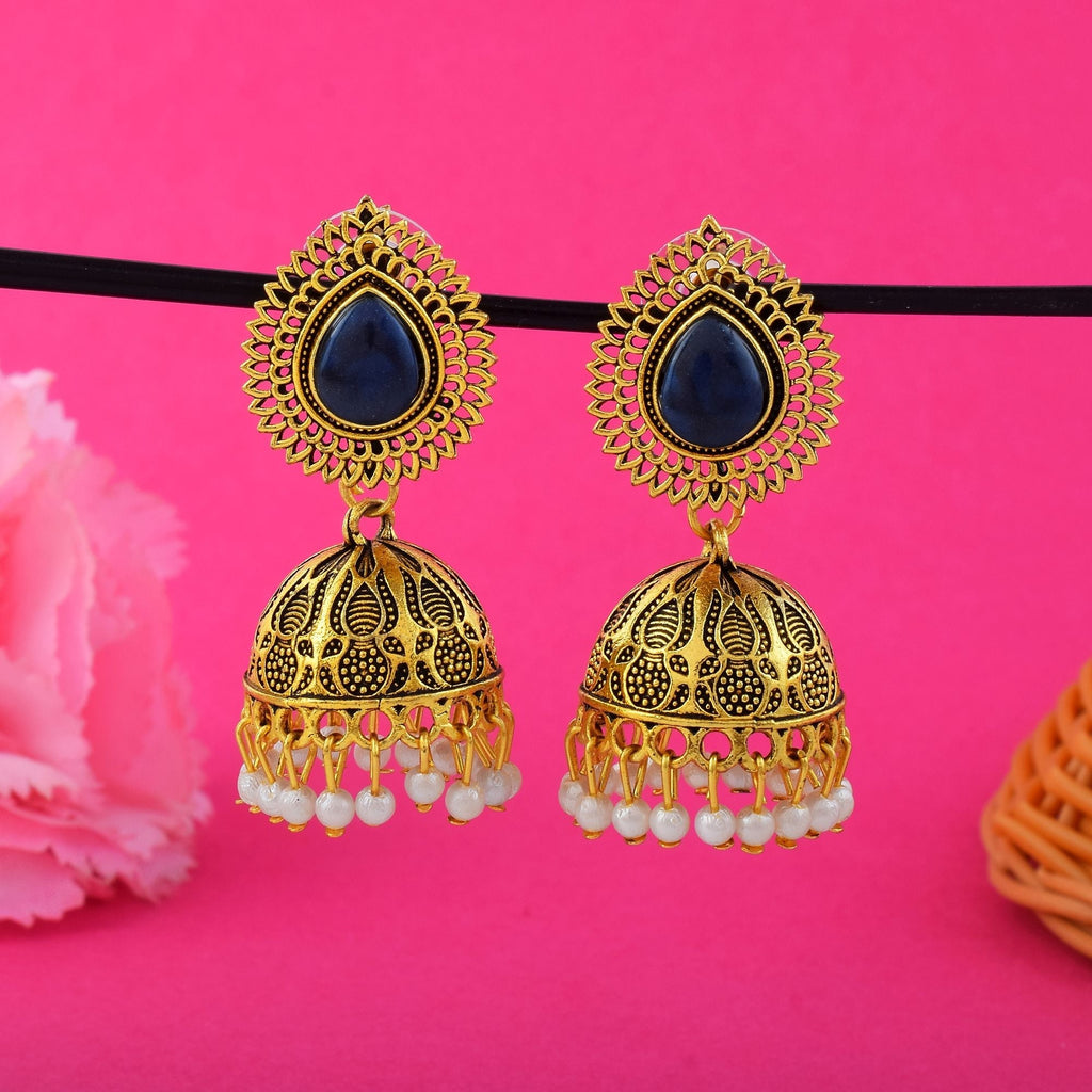 Stylish Navy Blue Color Oxidised Earrings Perfect For Bridal Party Wear And Ethnic Outfits Jewelry